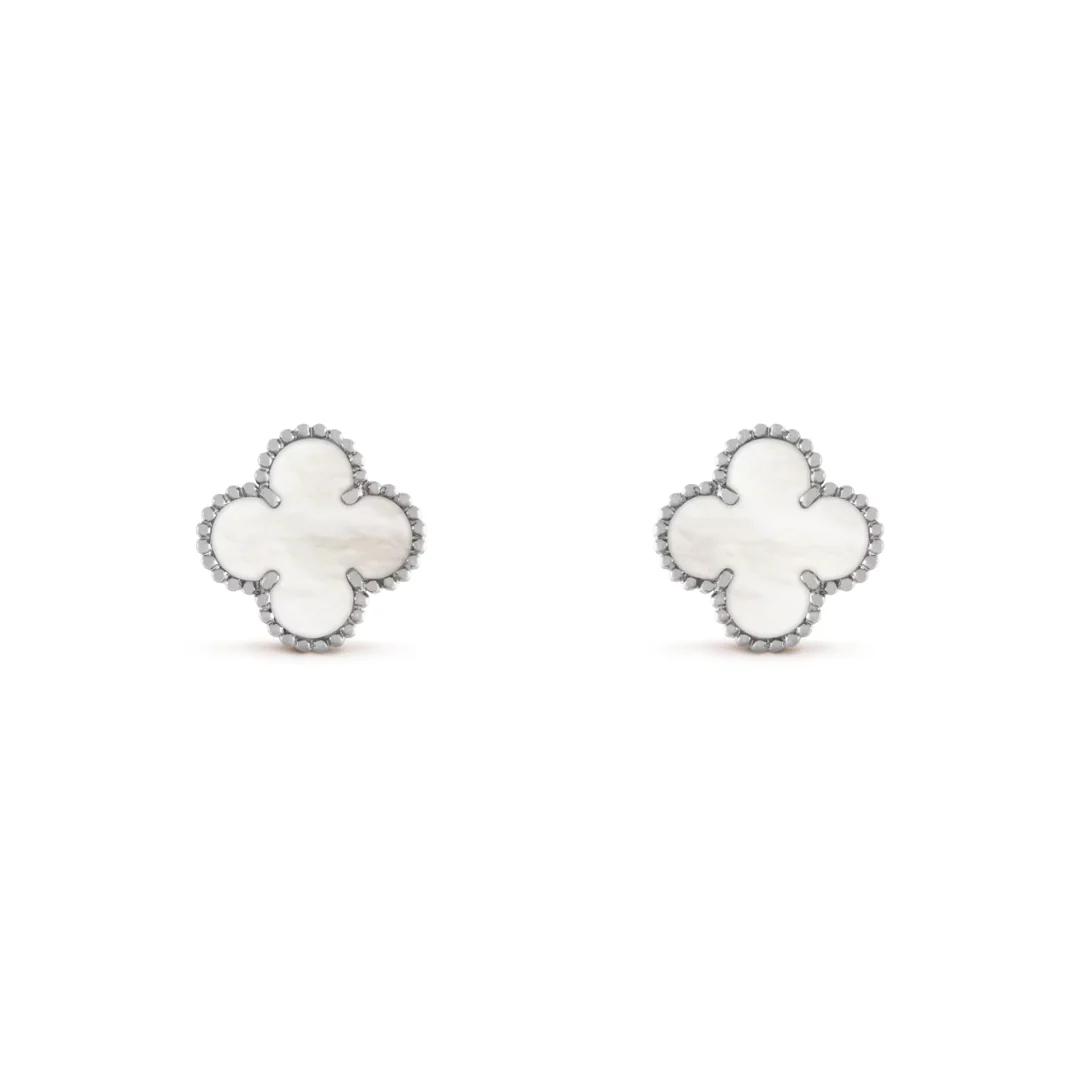 Van Cleef & Arpels Vintage Alhambra Earrings Mother-Of-Pearl 18K White Gold