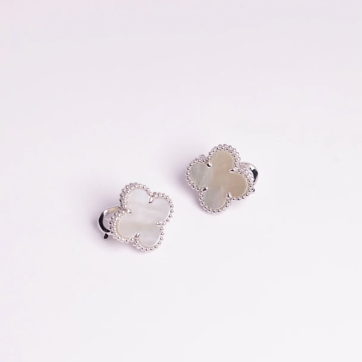 Van Cleef & Arpels Vintage Alhambra Earrings Mother-Of-Pearl 18K White Gold - Image 2