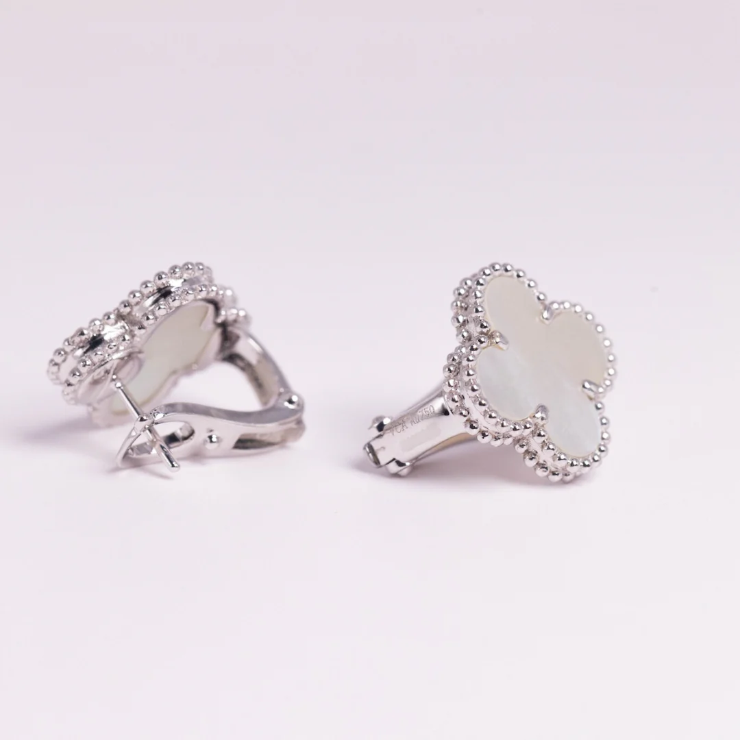 Van Cleef & Arpels Vintage Alhambra Earrings Mother-Of-Pearl 18K White Gold - Image 3