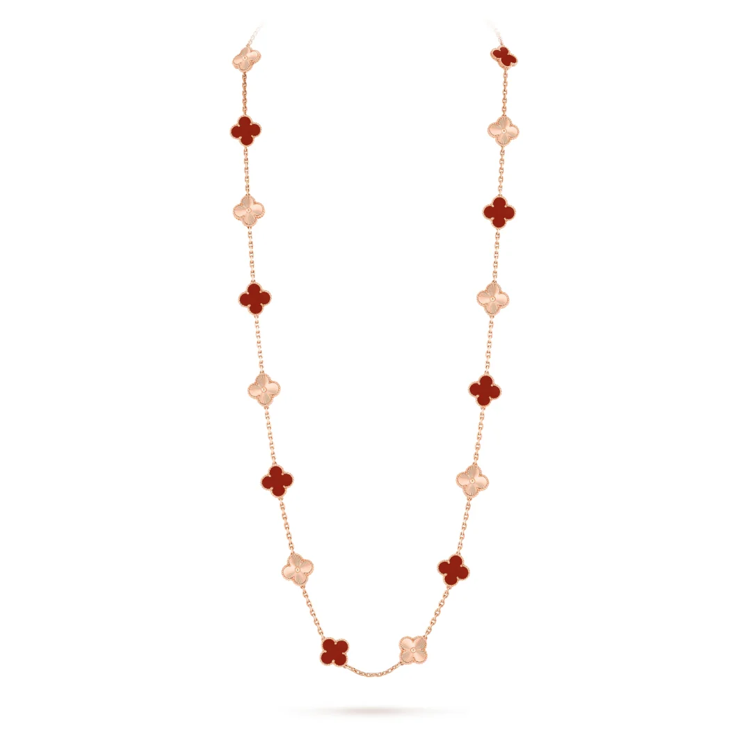 Van Cleef & Arpels Vintage Alhambra Necklace 20 Motifs Carnelian 18K Rose Gold