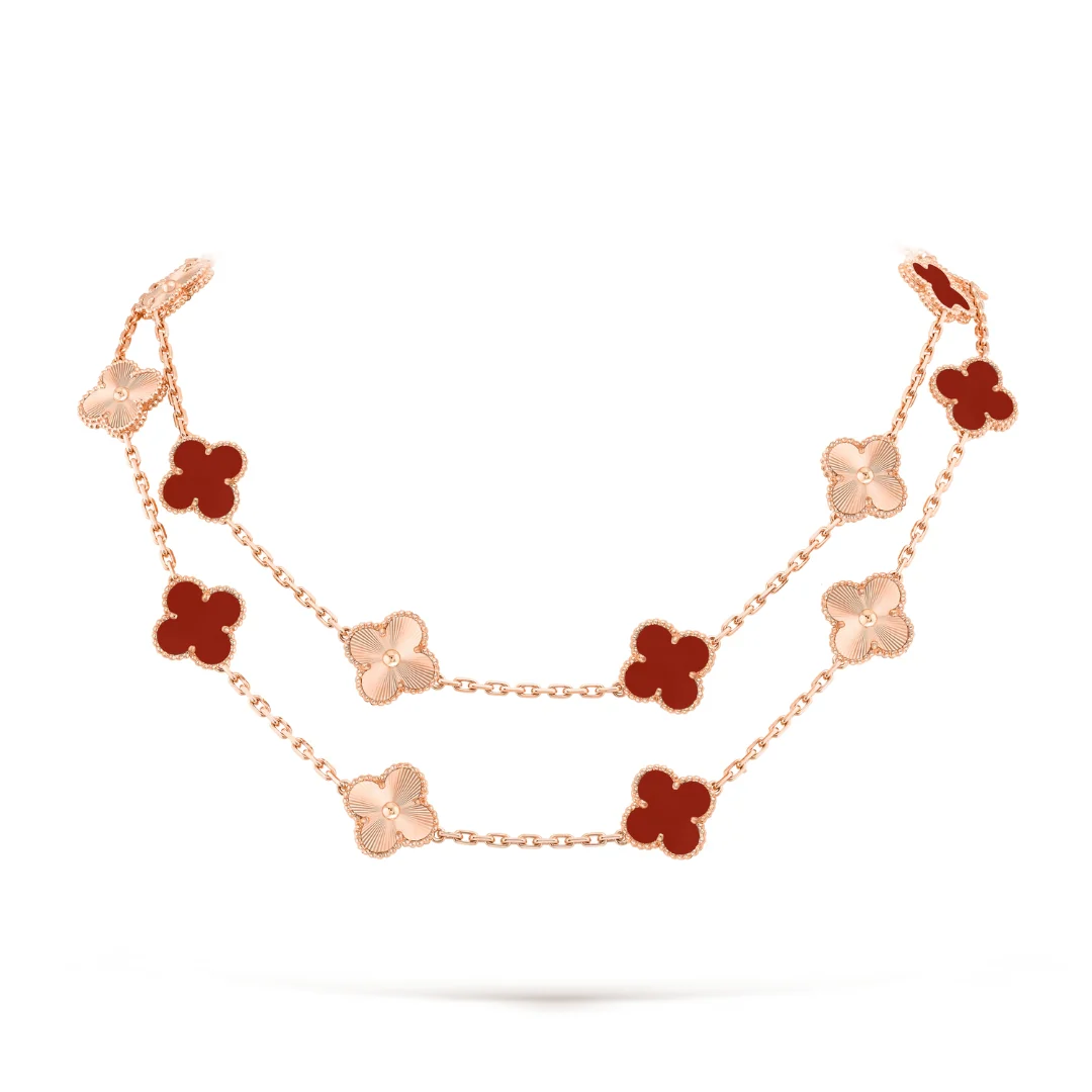 Van Cleef & Arpels Vintage Alhambra Necklace 20 Motifs Carnelian 18K Rose Gold - Image 2