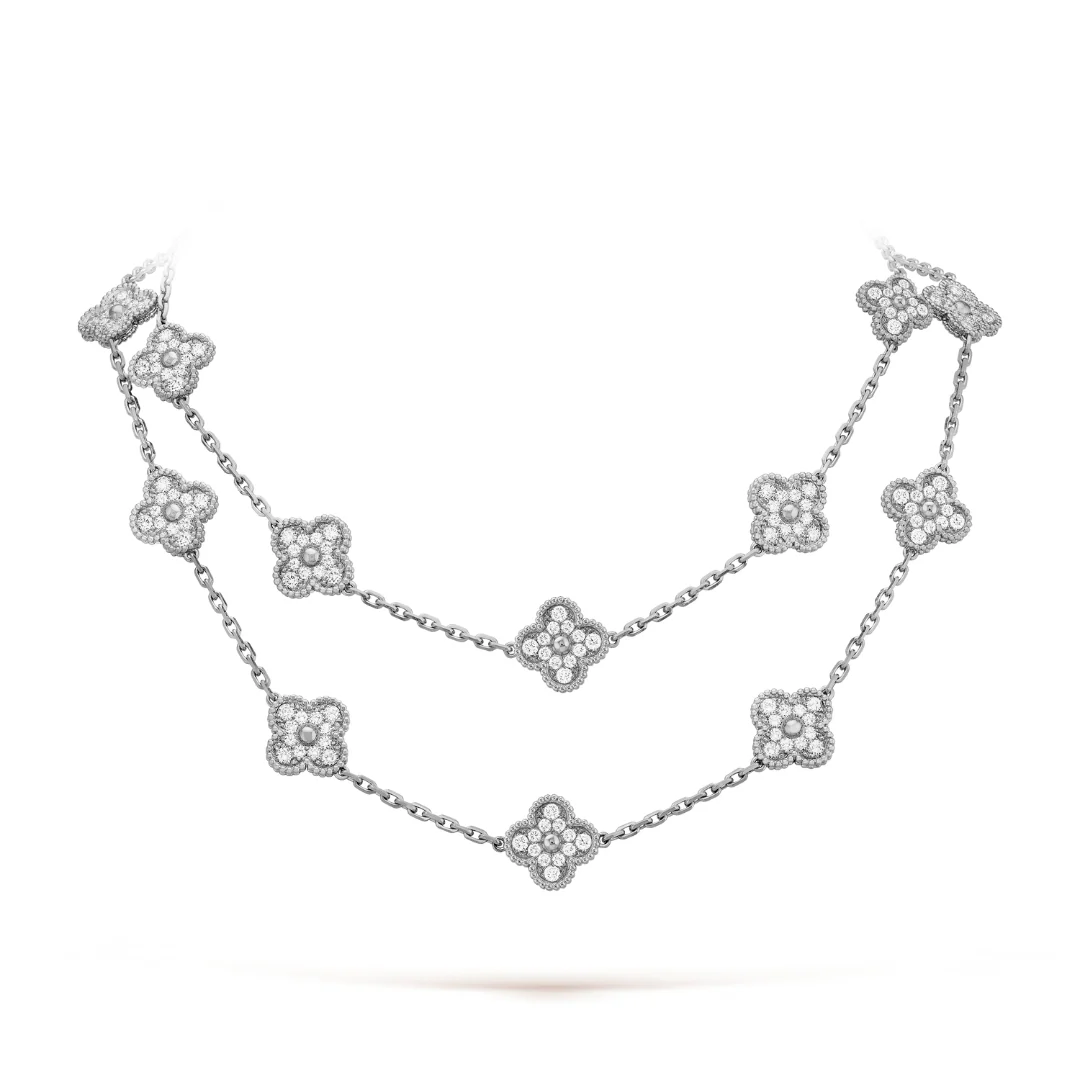 Van Cleef & Arpels Vintage Alhambra Necklace 20 Motifs Diamonds 18K White Gold - Image 2