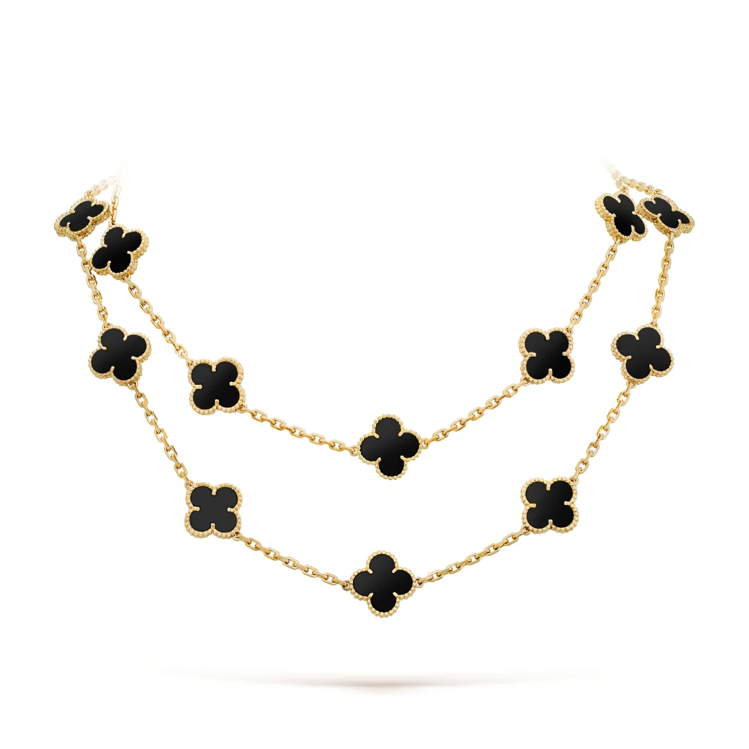 Van Cleef & Arpels Vintage Alhambra Necklace 20 Motifs Onyx 18K Yellow Gold - Image 2