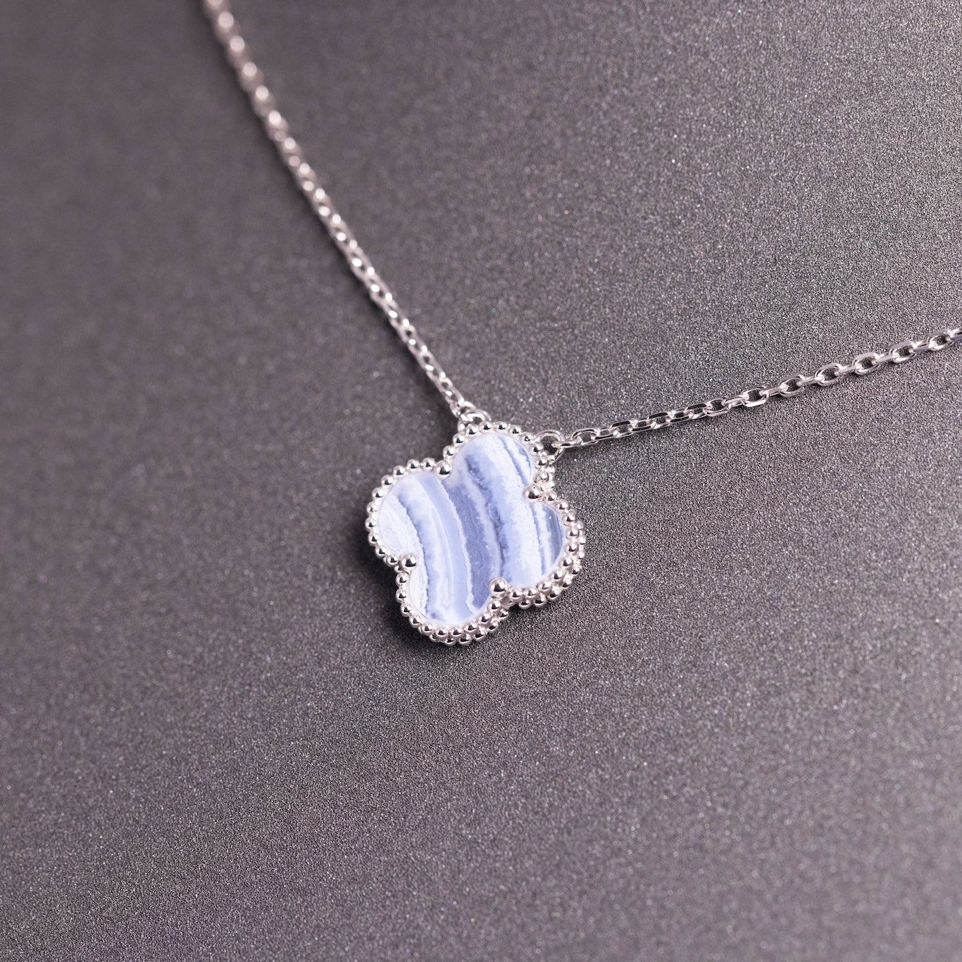 Van Cleef & Arpels Vintage Alhambra Pendant Chalcedony 18K White Gold - Image 3