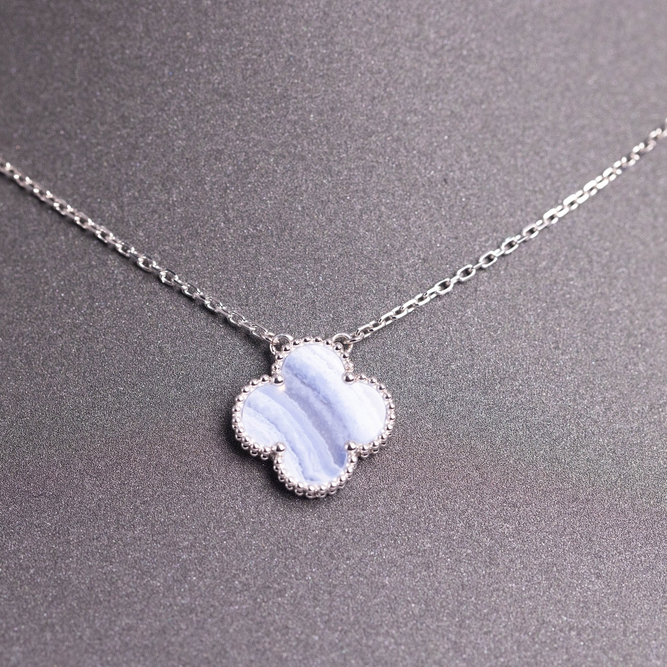 Van Cleef & Arpels Vintage Alhambra Pendant Chalcedony 18K White Gold - Image 5