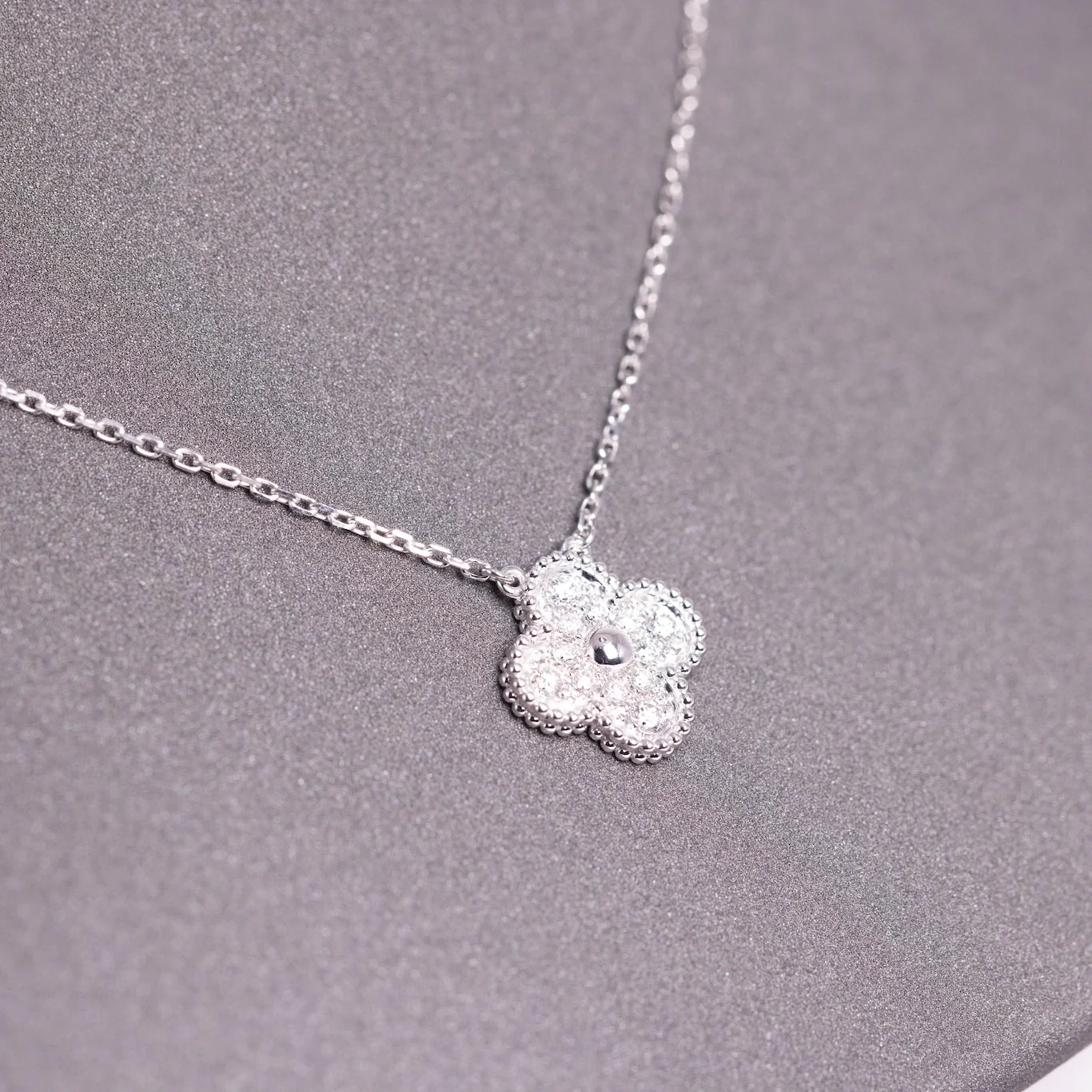 Van Cleef & Arpels Vintage Alhambra Pendant Full Diamonds 18K White Gold - Image 3