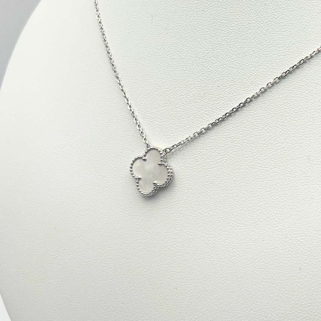 Van Cleef & Arpels Vintage Alhambra Pendant Mother-Of-Pearl 18K White Gold - Image 10