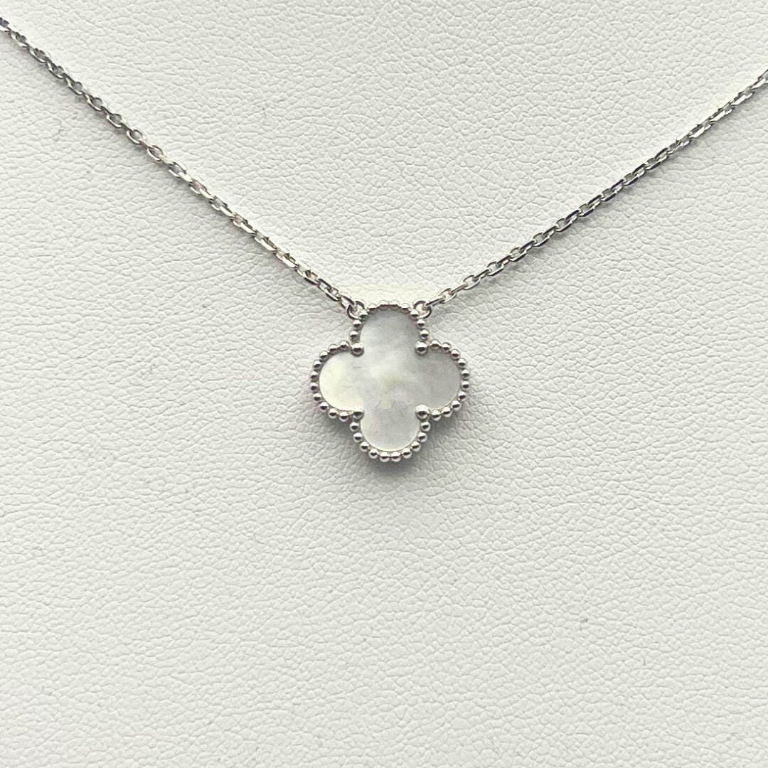 Van Cleef & Arpels Vintage Alhambra Pendant Mother-Of-Pearl 18K White Gold - Image 7