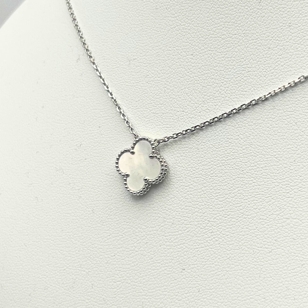 Van Cleef & Arpels Vintage Alhambra Pendant Mother-Of-Pearl 18K White Gold - Image 9