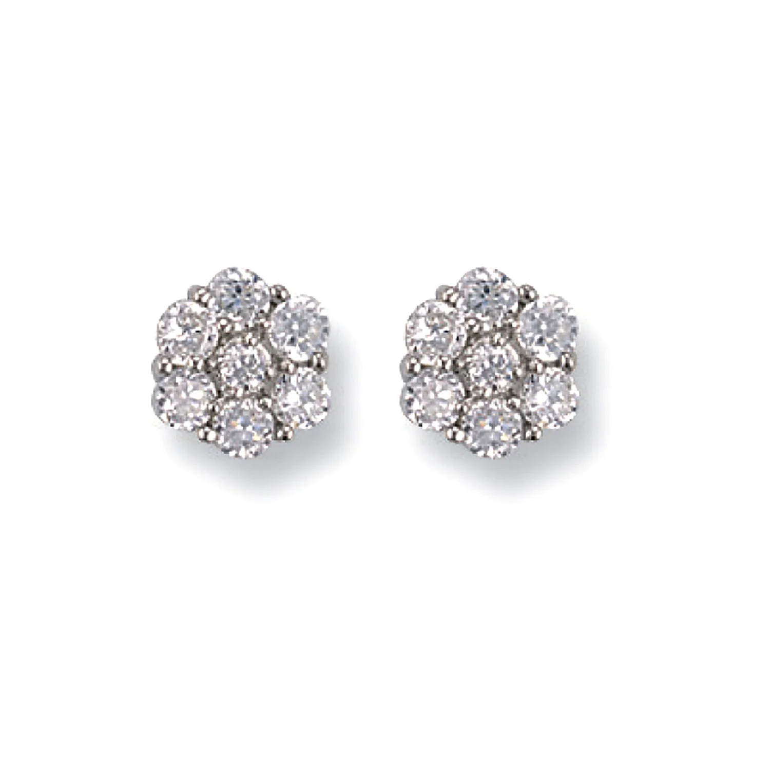 White Gold 9mm Cubic Zirconia Cluster Stud Earrings - 9ct Gold - Image 2