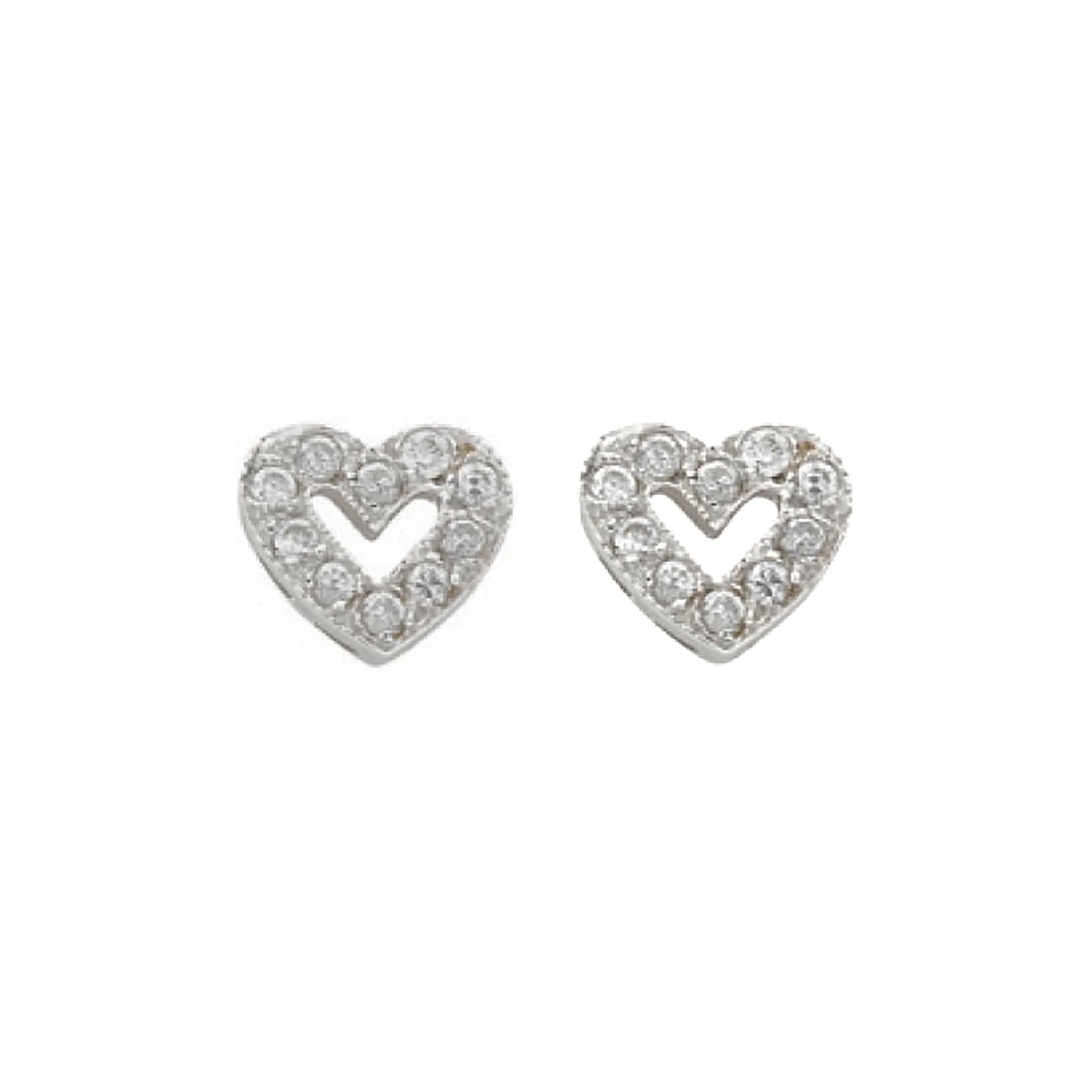 White Gold Cubic Zirconia Heart Stud Earrings - 9ct Gold - Image 2