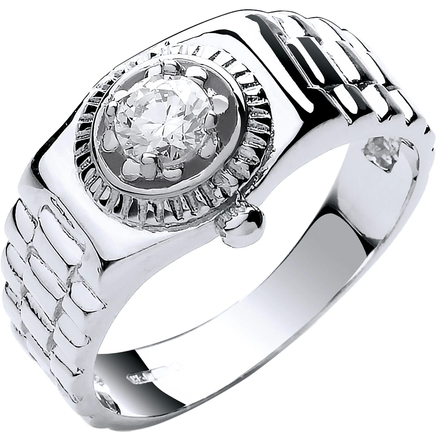 White Gold Gents Cubic Zirconia Ring - 9ct Gold - Image 2