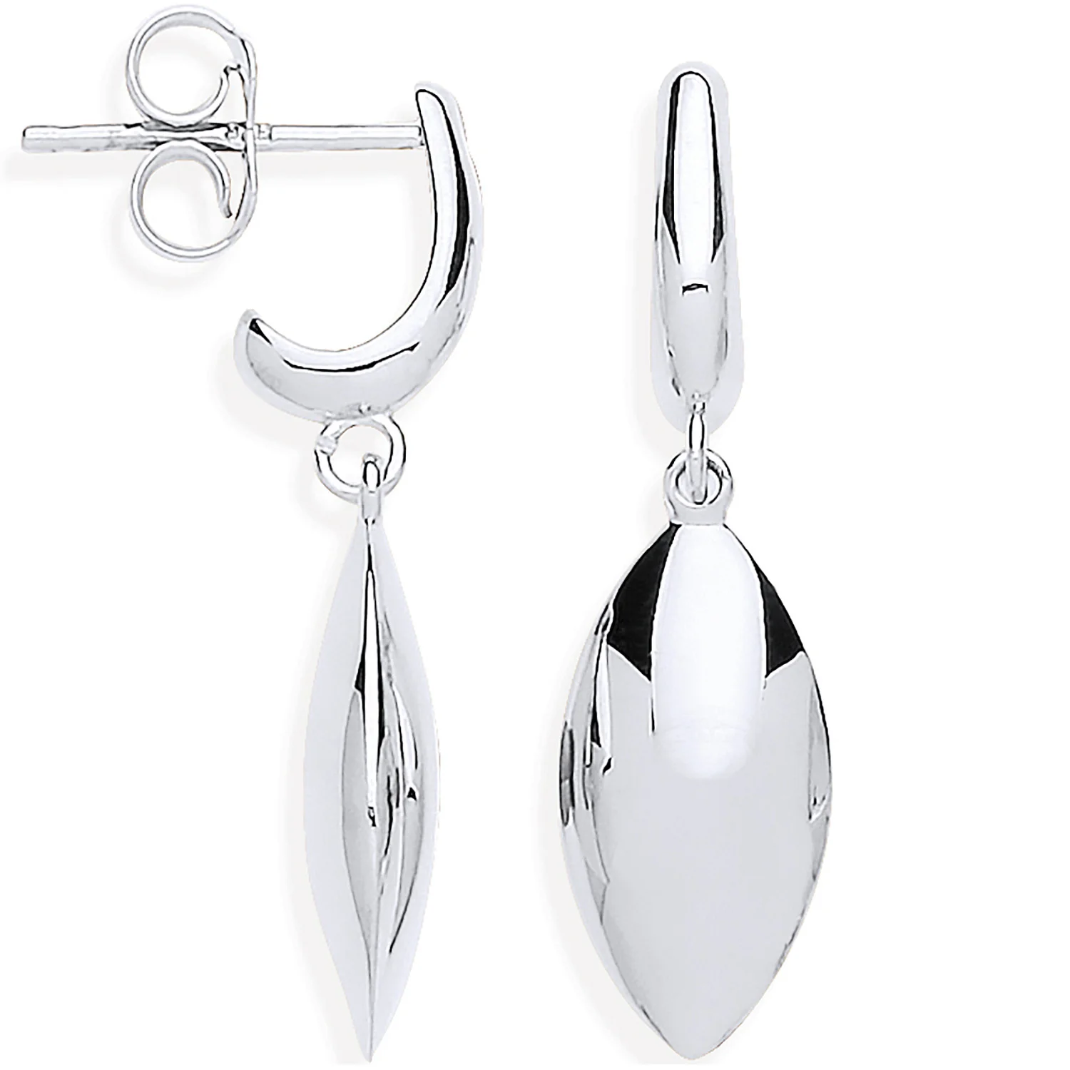 White Gold Hollow Marquise Shape Drop Earrings - 9ct Gold - Image 2