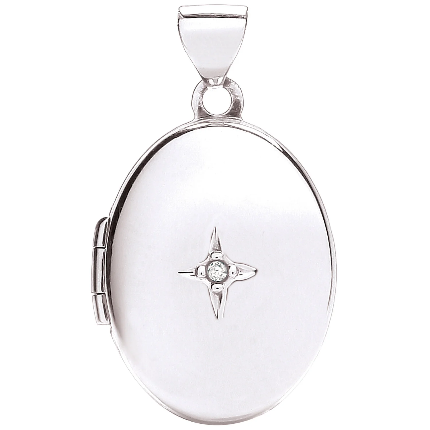 White Gold Oval Locket with Diamond - 9ct Gold - Image 2
