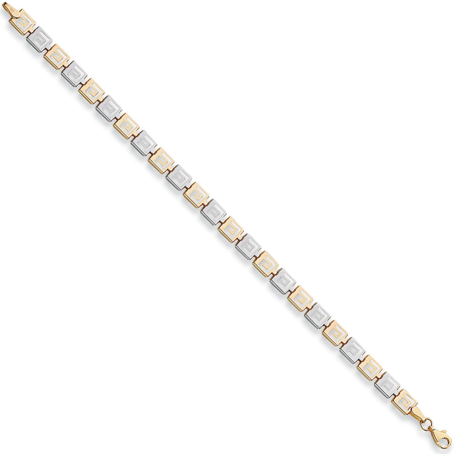 White & Yellow Gold 6mm Greek Key Bracelet - 9ct Gold - Image 2