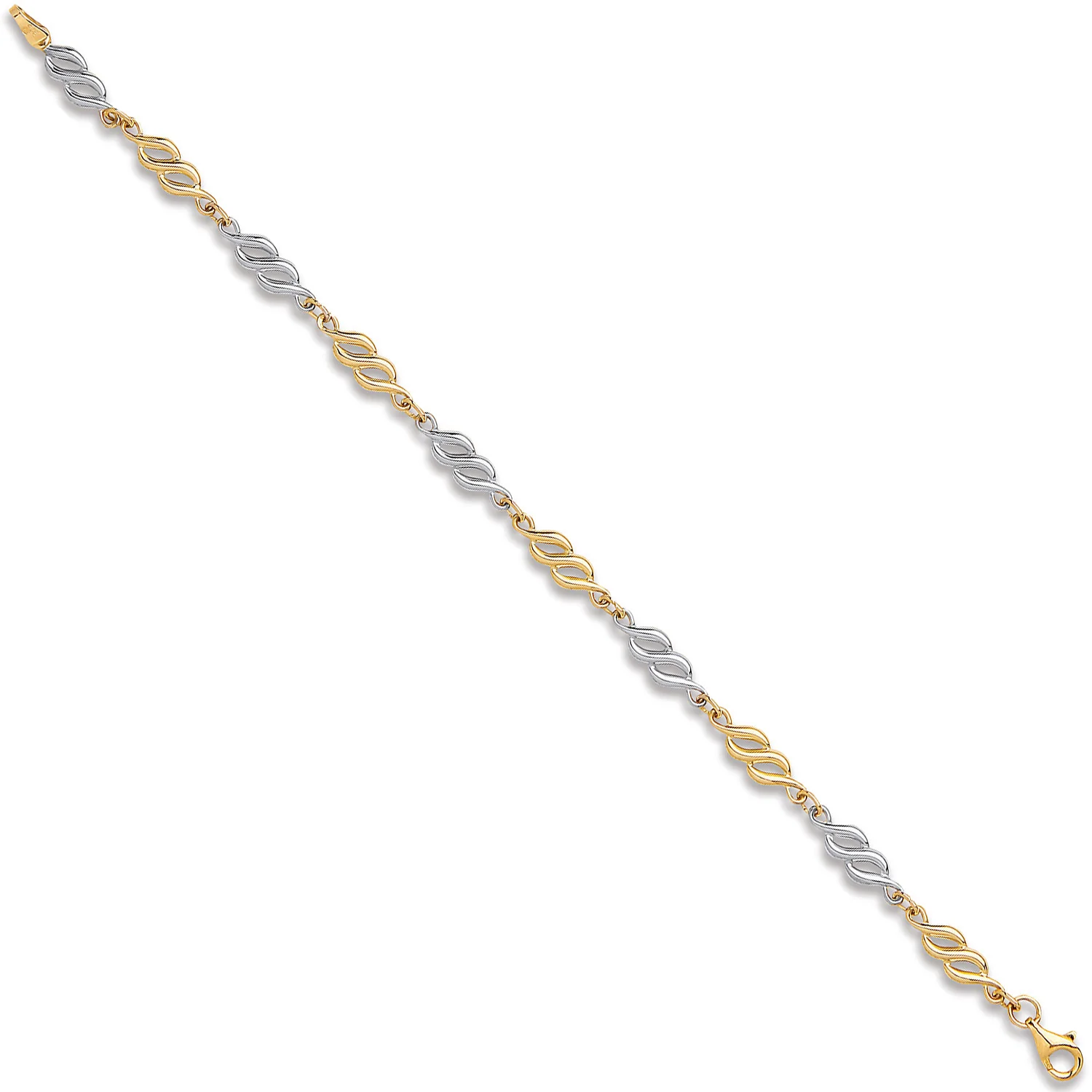 White & Yellow Gold Fancy Hollow Link Bracelet - 9ct Gold - Image 2