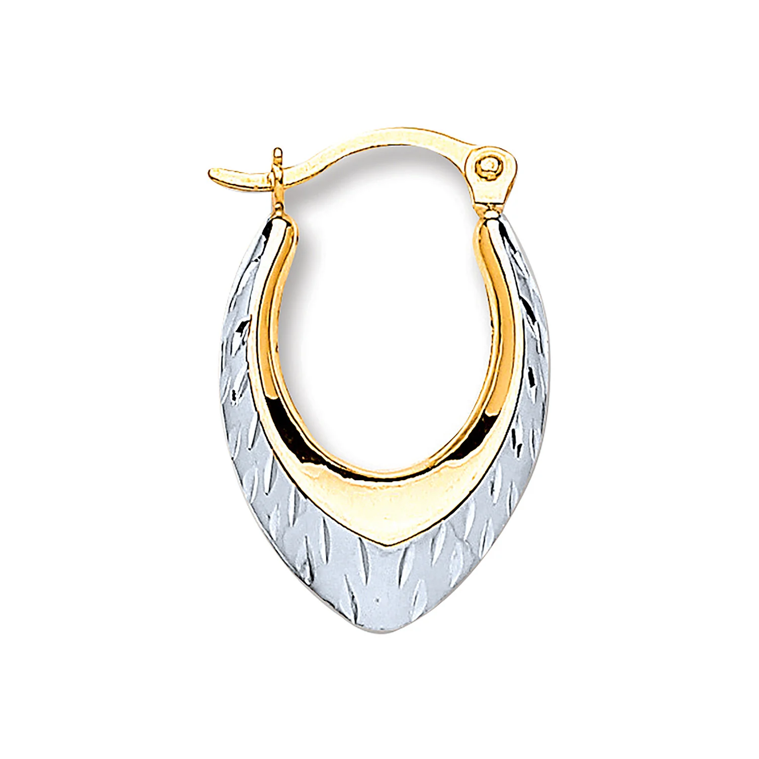 White & Yellow Gold Oval Ribbed Hoop Earrings - 9ct Gold - Image 2