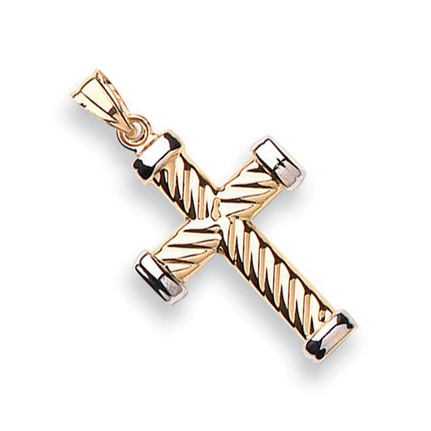 White & Yellow Gold Ribbed Cross - 9ct Gold - Image 2