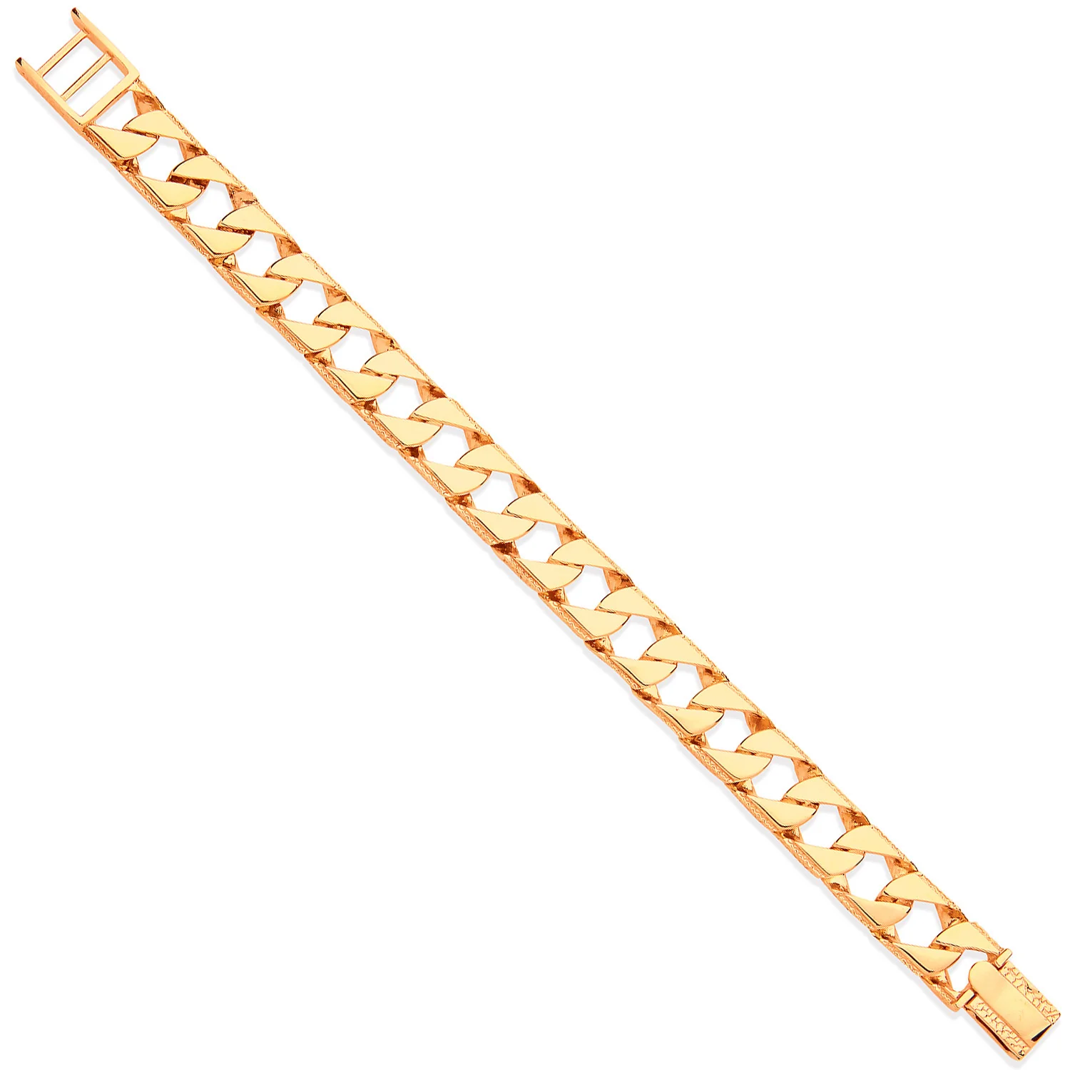 Yellow Gold 12mm Casted Grain Edge Gents Bracelet - 9ct Gold - Image 2