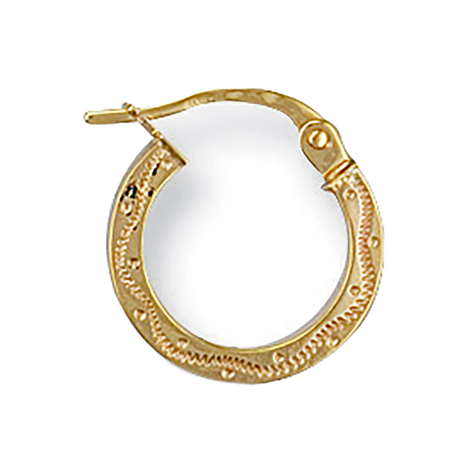 Yellow Gold 13mm Patterned Hoop Earrings - 9ct Gold - Image 2
