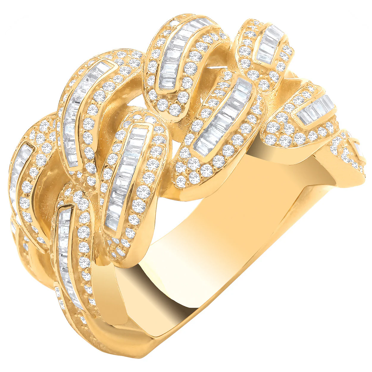 Yellow Gold 16mm Cubic Zirconia Curb Style Gents Ring - 9ct Gold - Image 4