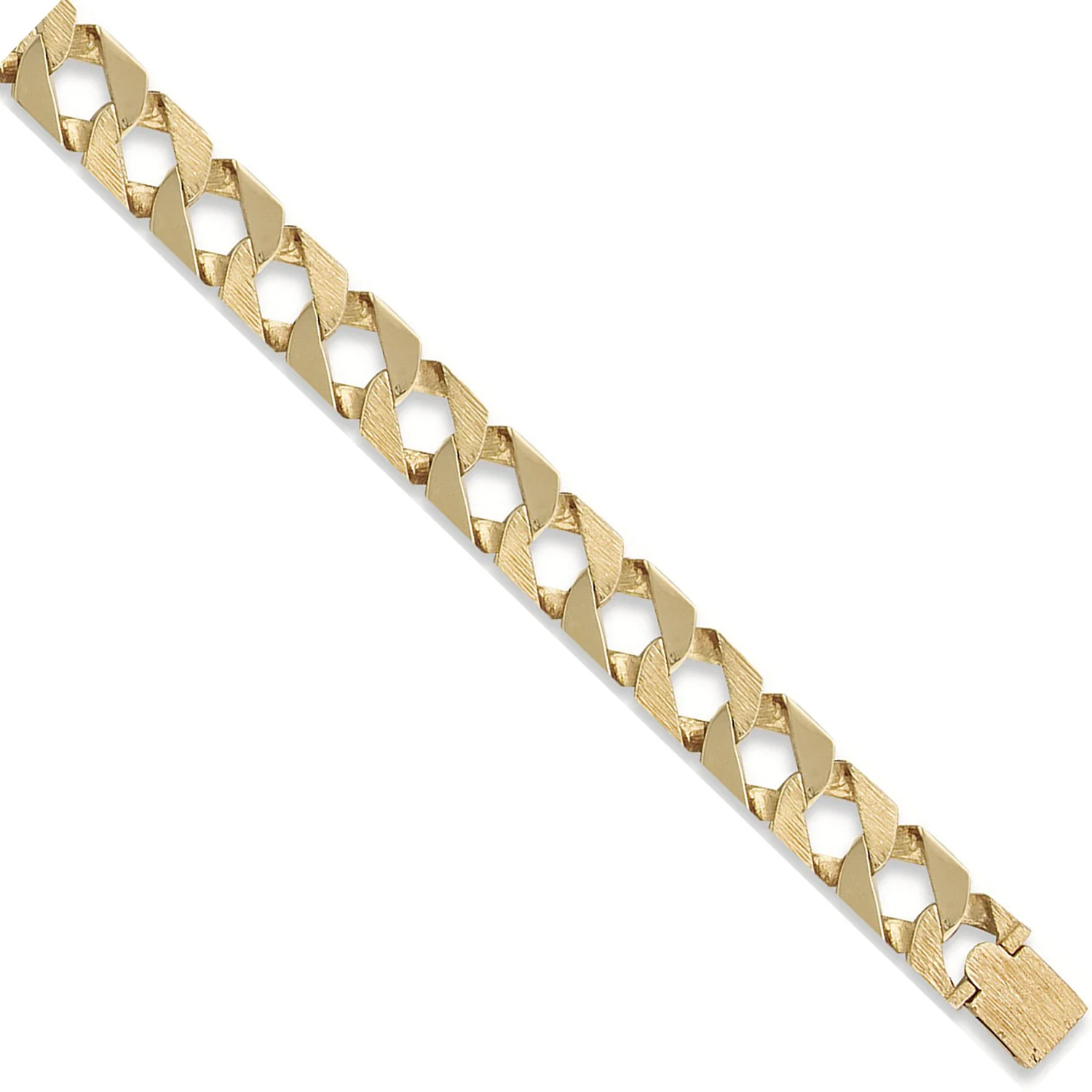 Yellow Gold 17mm Plain & Bark Casted Curb Bracelet - 9ct Gold - Image 2