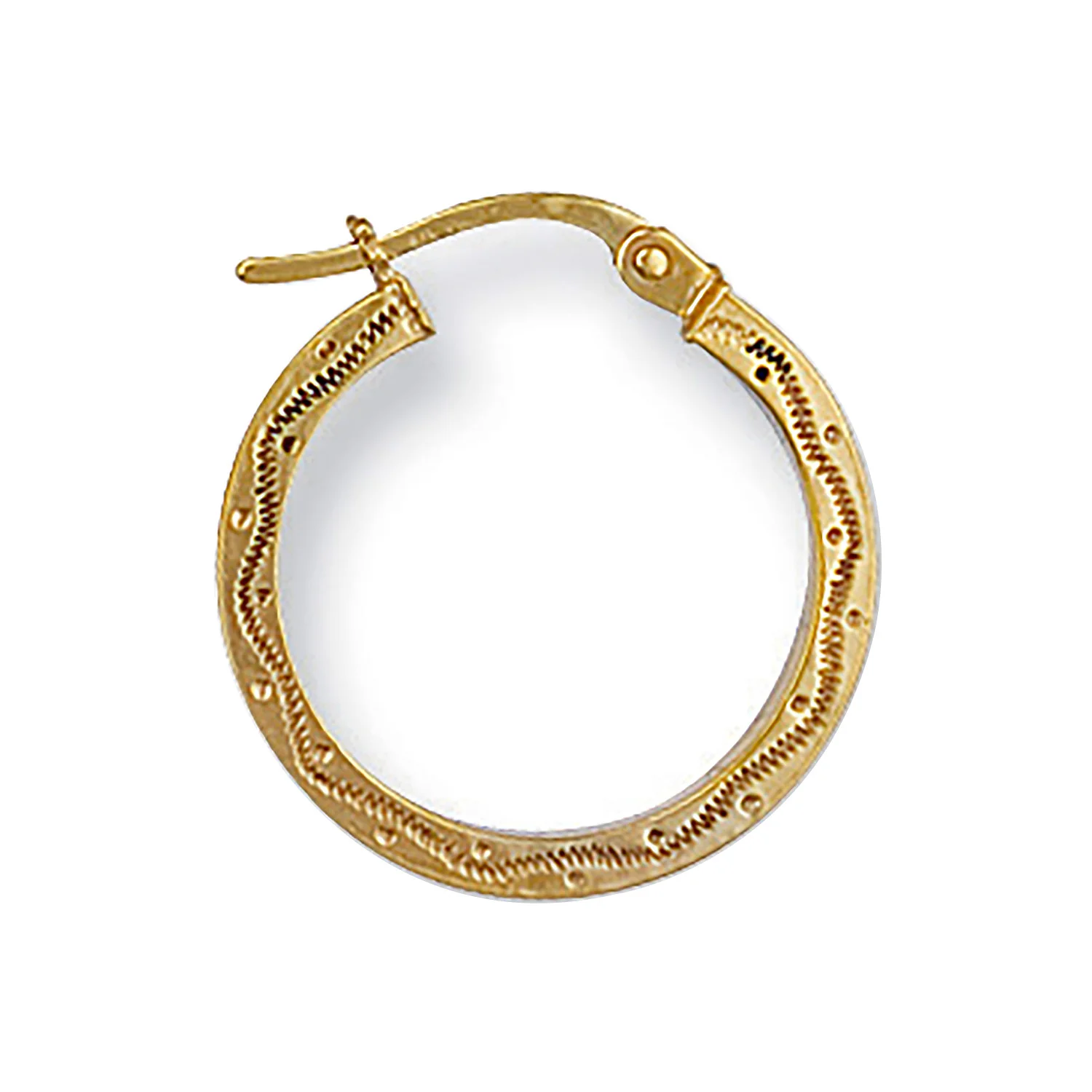 Yellow Gold 18mm Patterned Hoop Earrings - 9ct Gold - Image 2