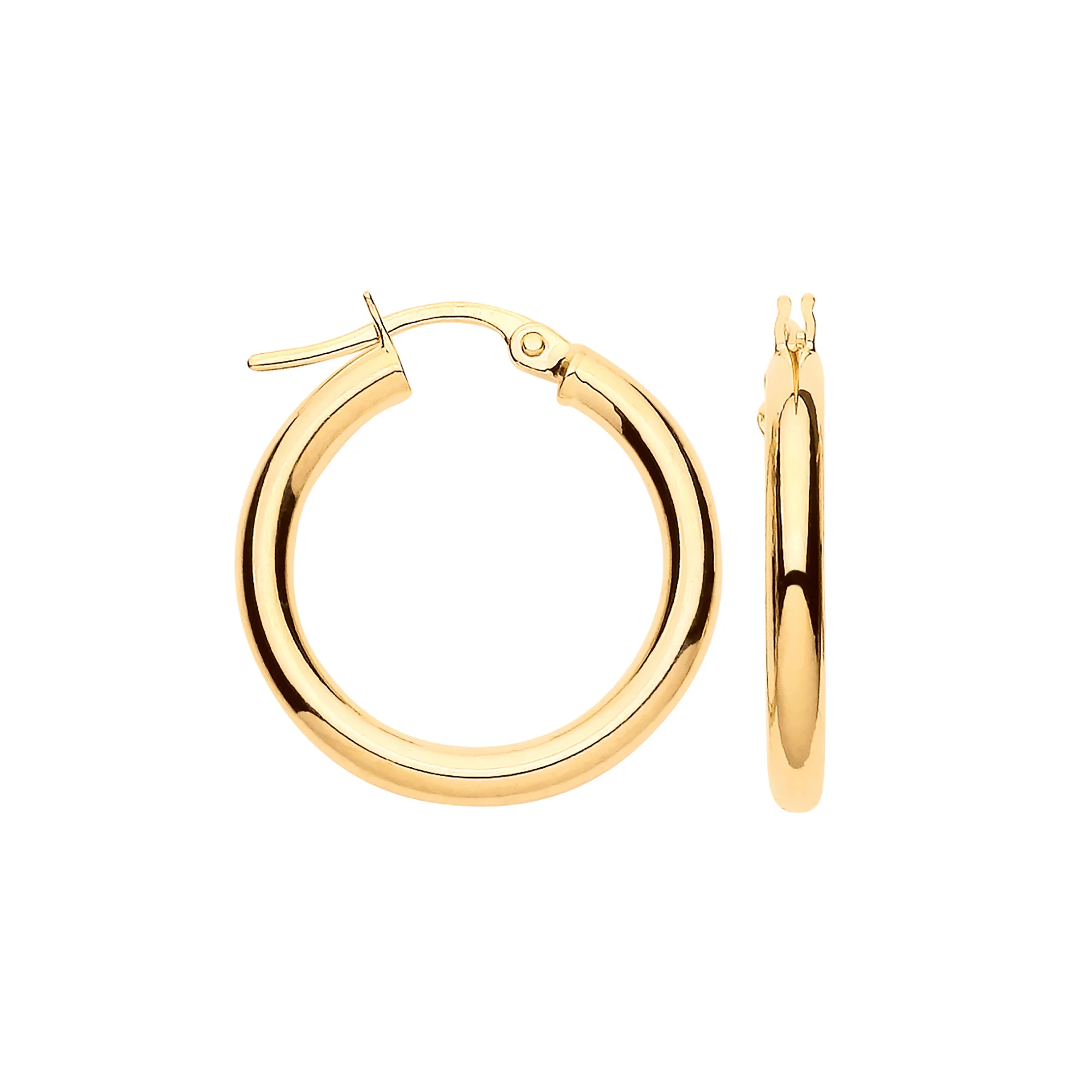 Yellow Gold 20mm Plain Tube Hoop Earrings - 9ct Gold - Image 2