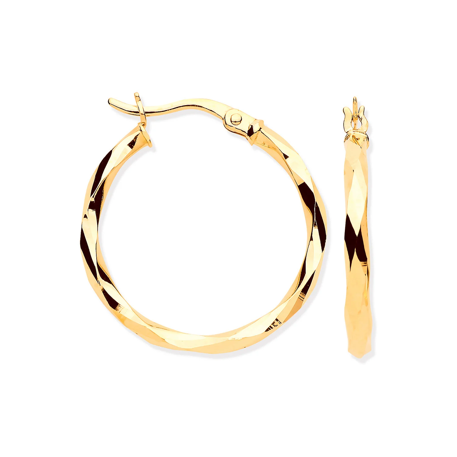 Yellow Gold 22mm Faceted Hoop Earrings - 9ct Gold - Image 2