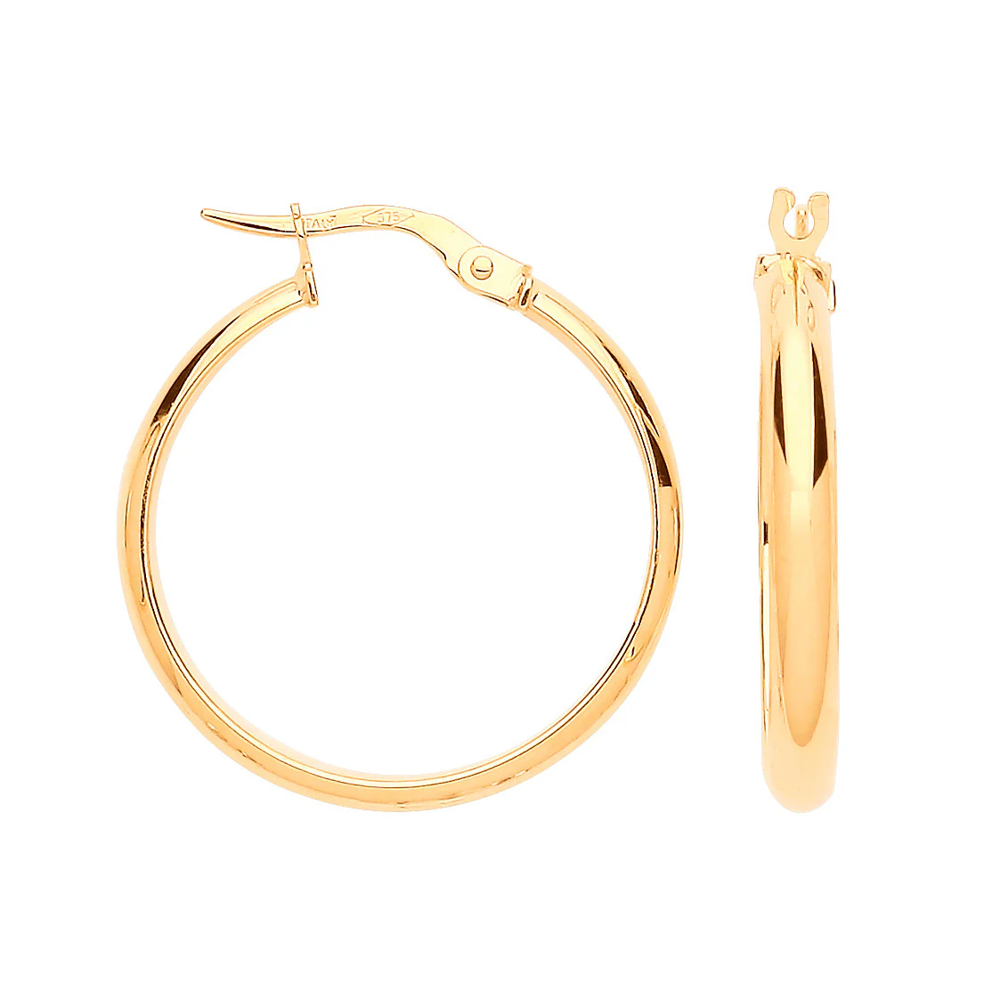 Yellow Gold 24mm Hoop Earrings - 9ct Gold - Image 2