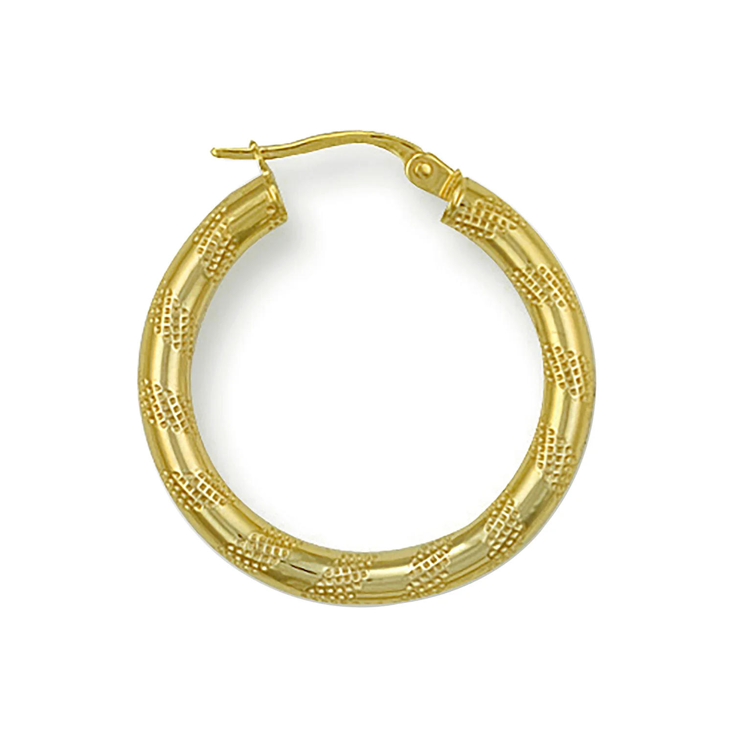 Yellow Gold 25mm Frosted Tube Hoop Earrings - 9ct Gold - Image 2