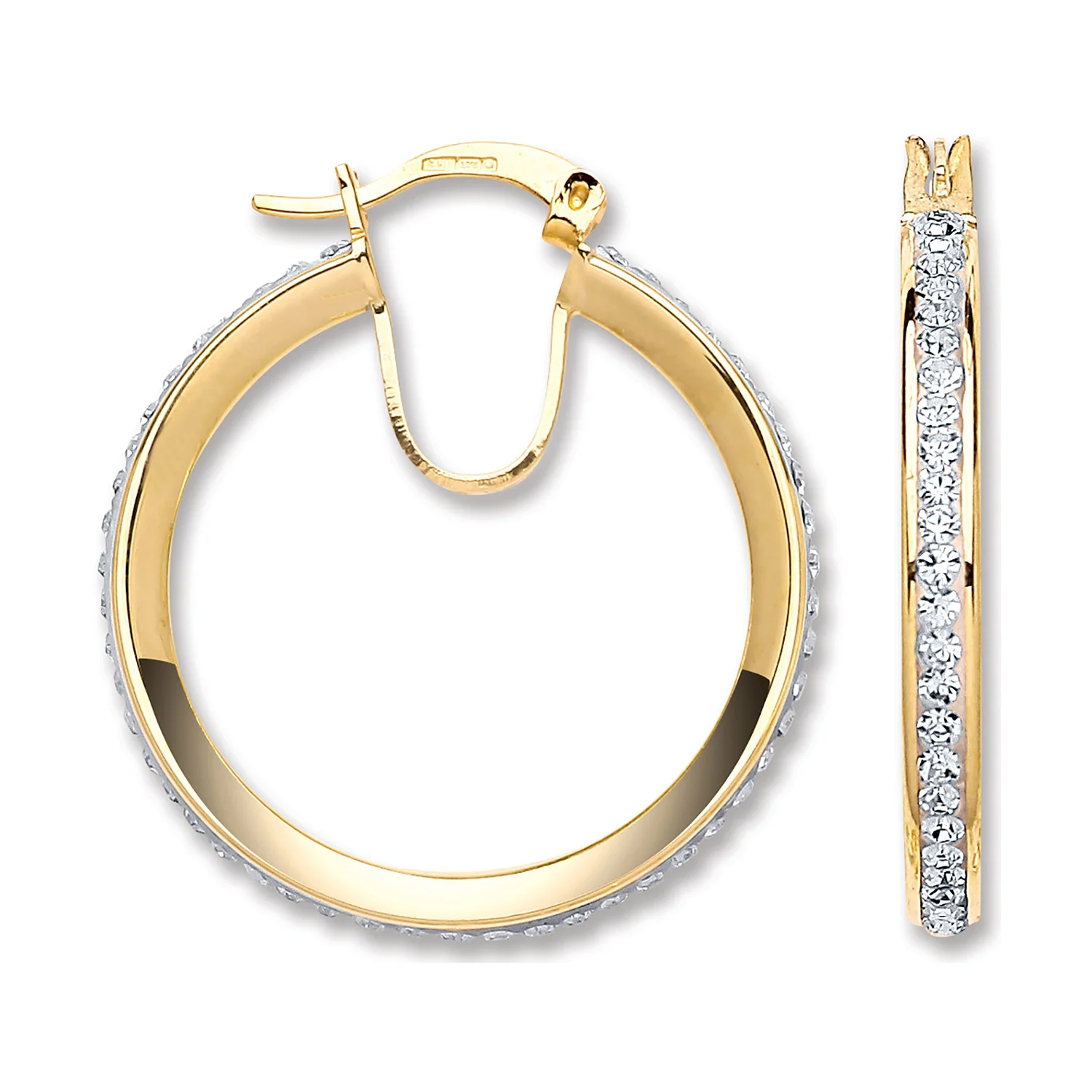 Yellow Gold 28mm Round Crystal Hoop - 9ct Gold - Image 2