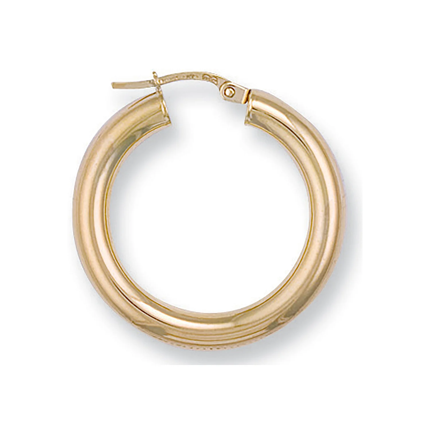 Yellow Gold 28mm Round Tube Hoop Earrings - 9ct Gold - Image 2