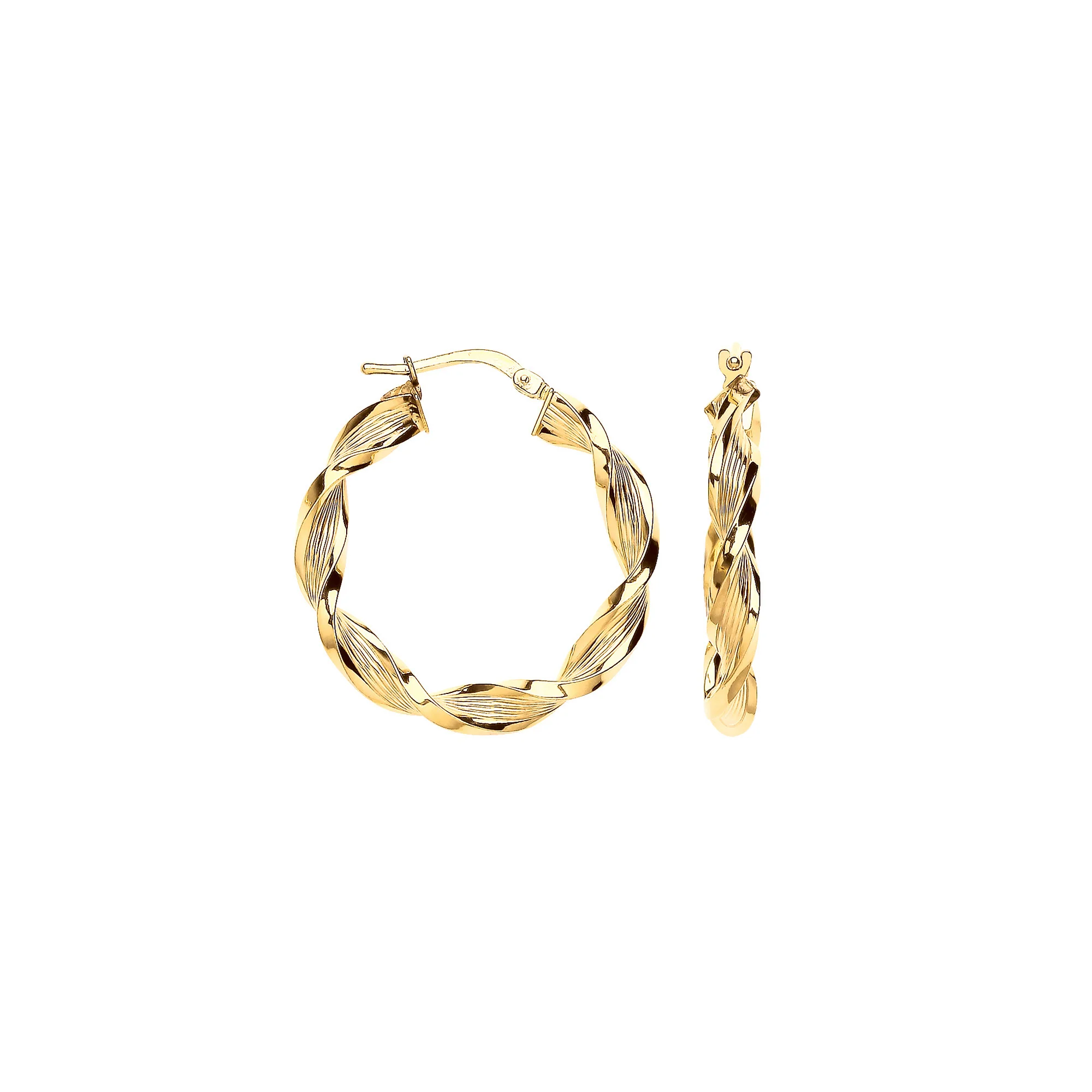 Yellow Gold 29mm Ribbed Twist Hoop Earrings - 9ct Gold - Image 2