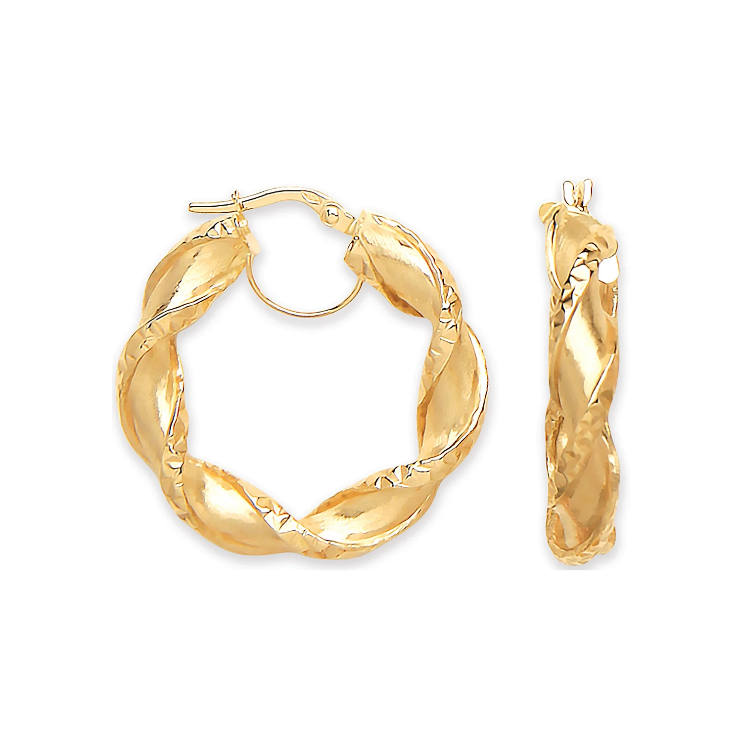 Yellow Gold 29mm Twisted Hollow Hoop Earrings - 9ct Gold - Image 2