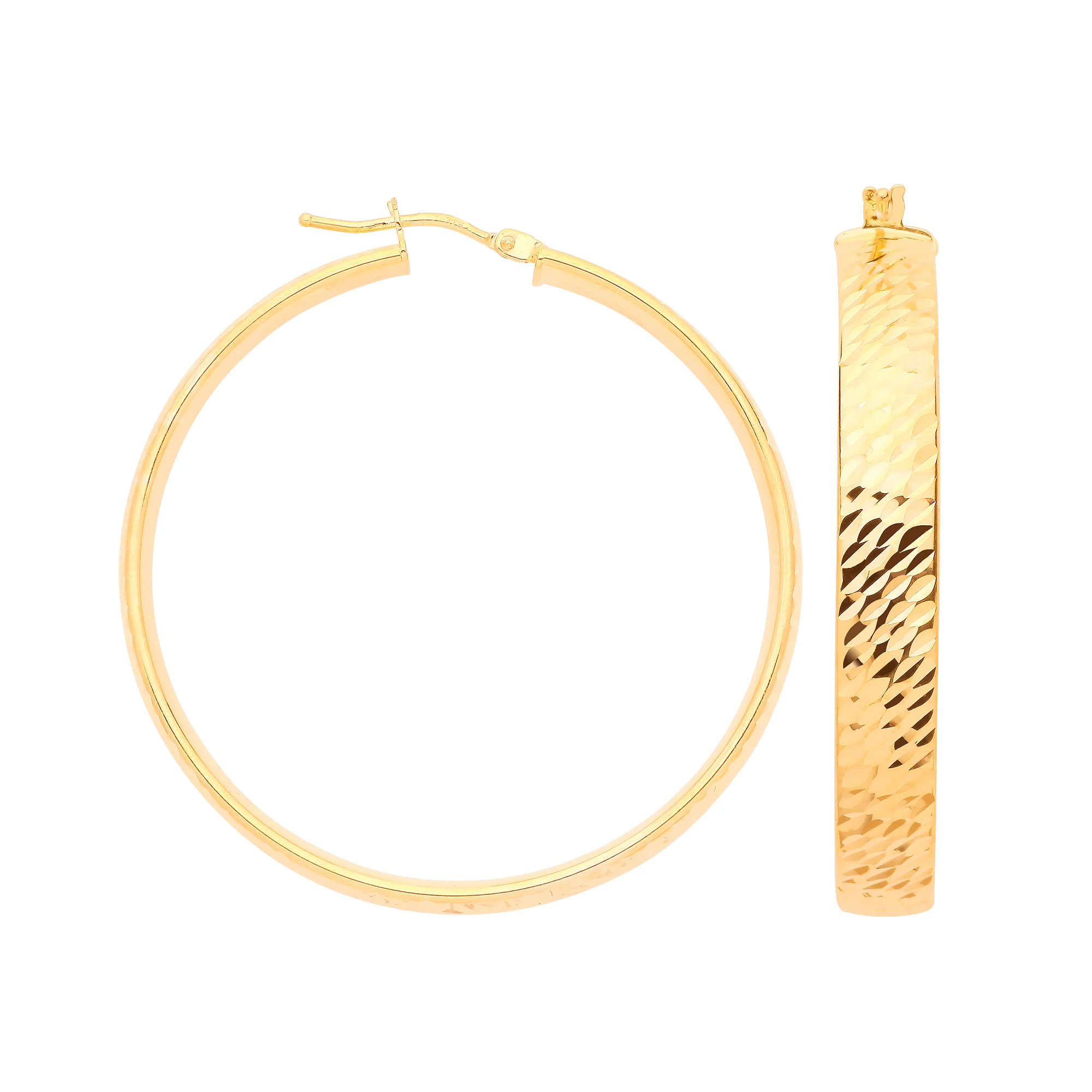 Yellow Gold 35mm D/C Wide Hoops - 9ct Gold - Image 2
