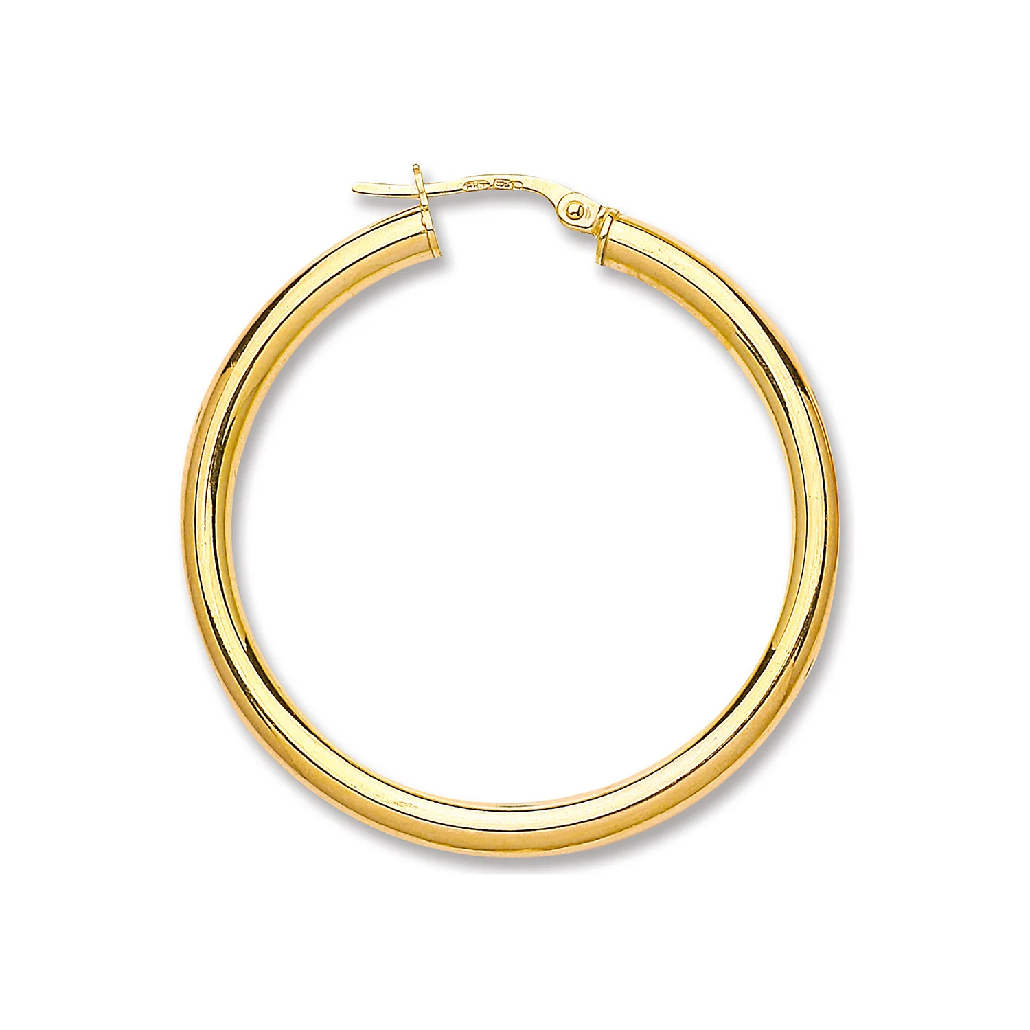 Yellow Gold 36mm Plain Tube Hoop Earrings - 9ct Gold - Image 2