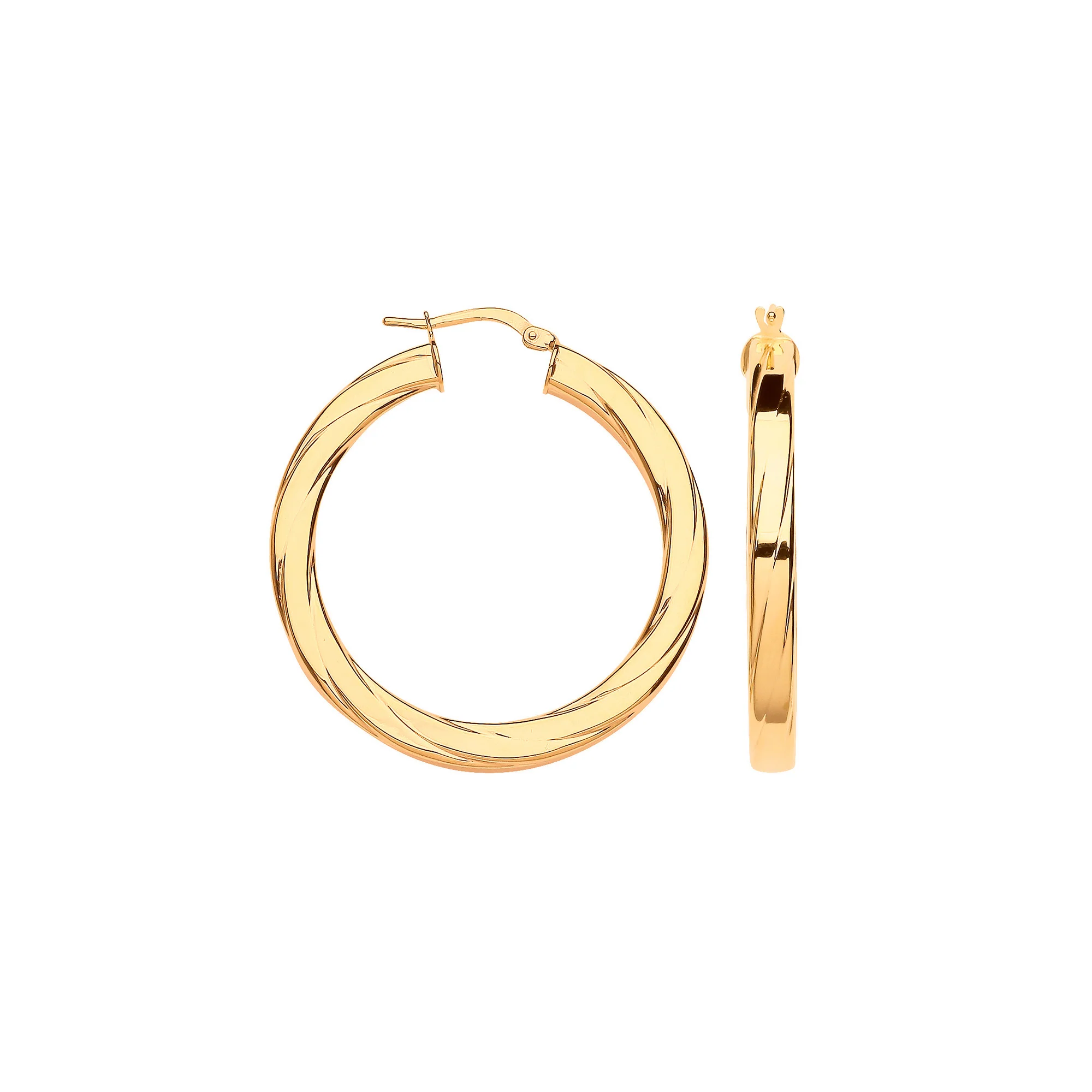 Yellow Gold 38mm Square Tube Ribbed Hoop Earrings - 9ct Gold - Image 2