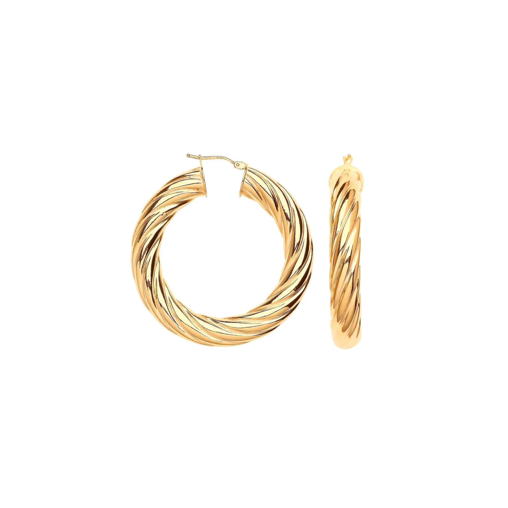 Yellow Gold 43mm Chunky Twist Hoop Earrings - 9ct Gold - Image 2