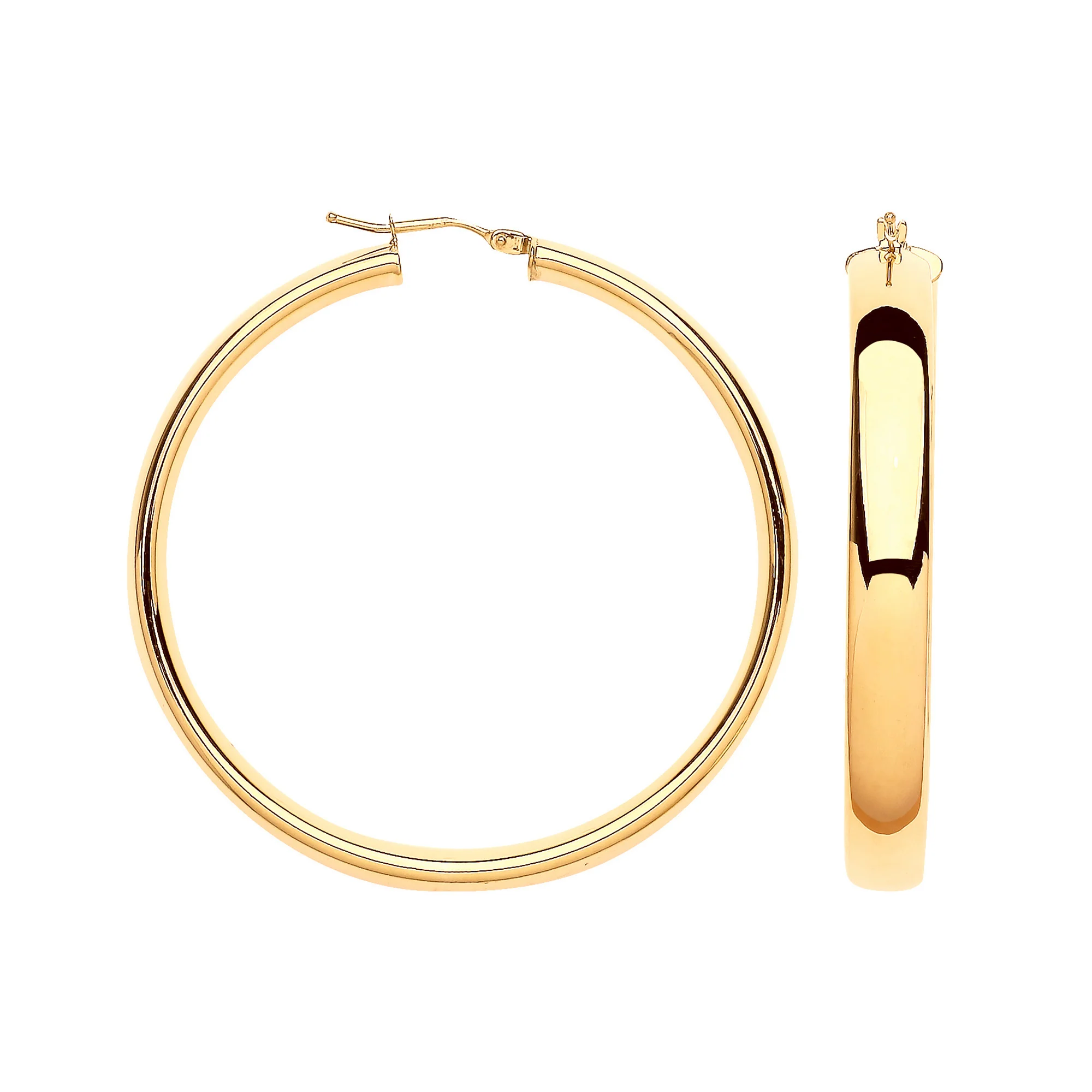 Yellow Gold 46mm Court Shape Tube Hoop Earrings - 9ct Gold - Image 2