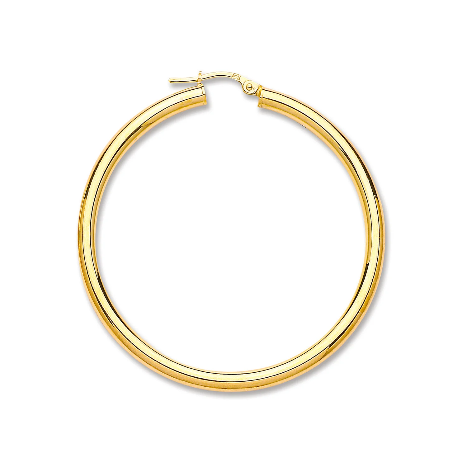 Yellow Gold 46mm Plain Tube Hoop Earrings - 9ct Gold - Image 2