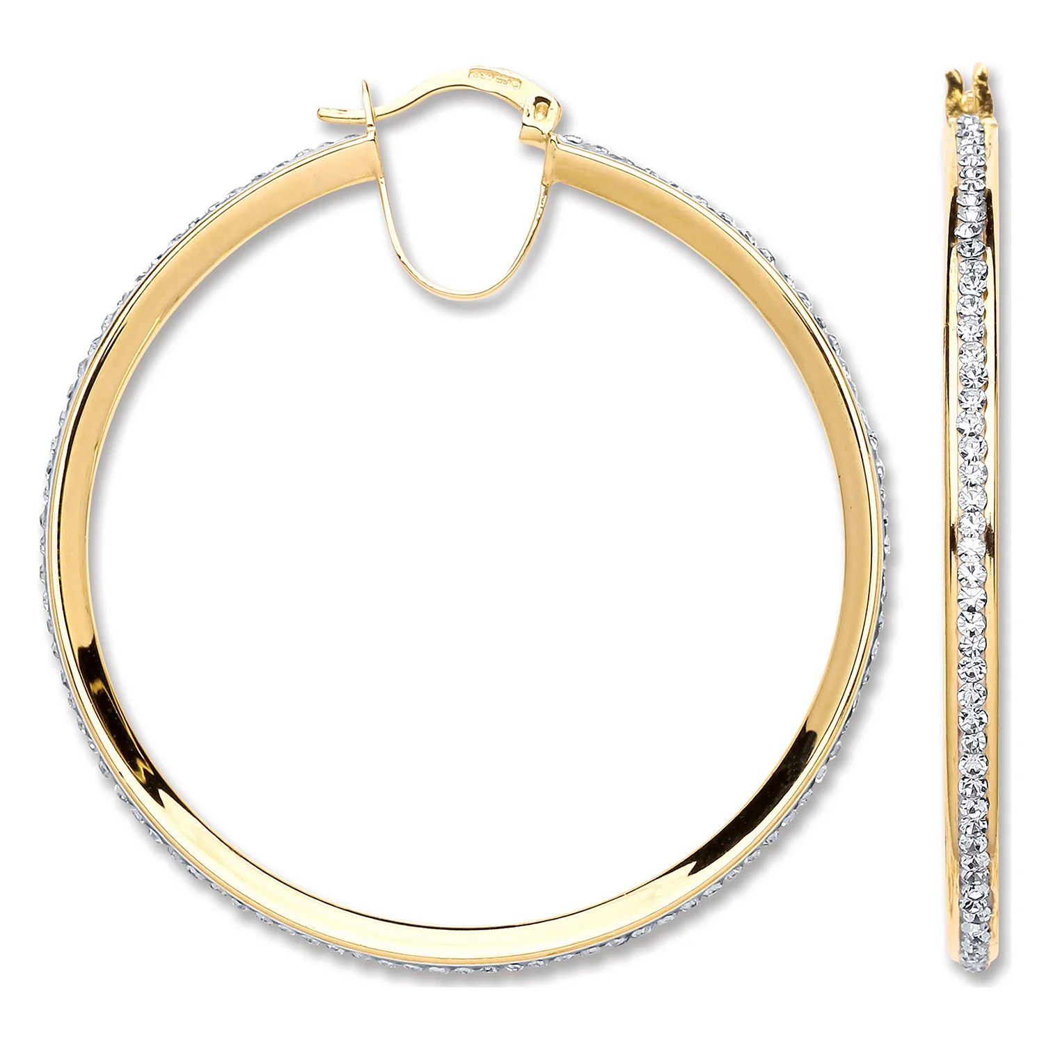 Yellow Gold 46mm Round Crystal Hoop - 9ct Gold - Image 2