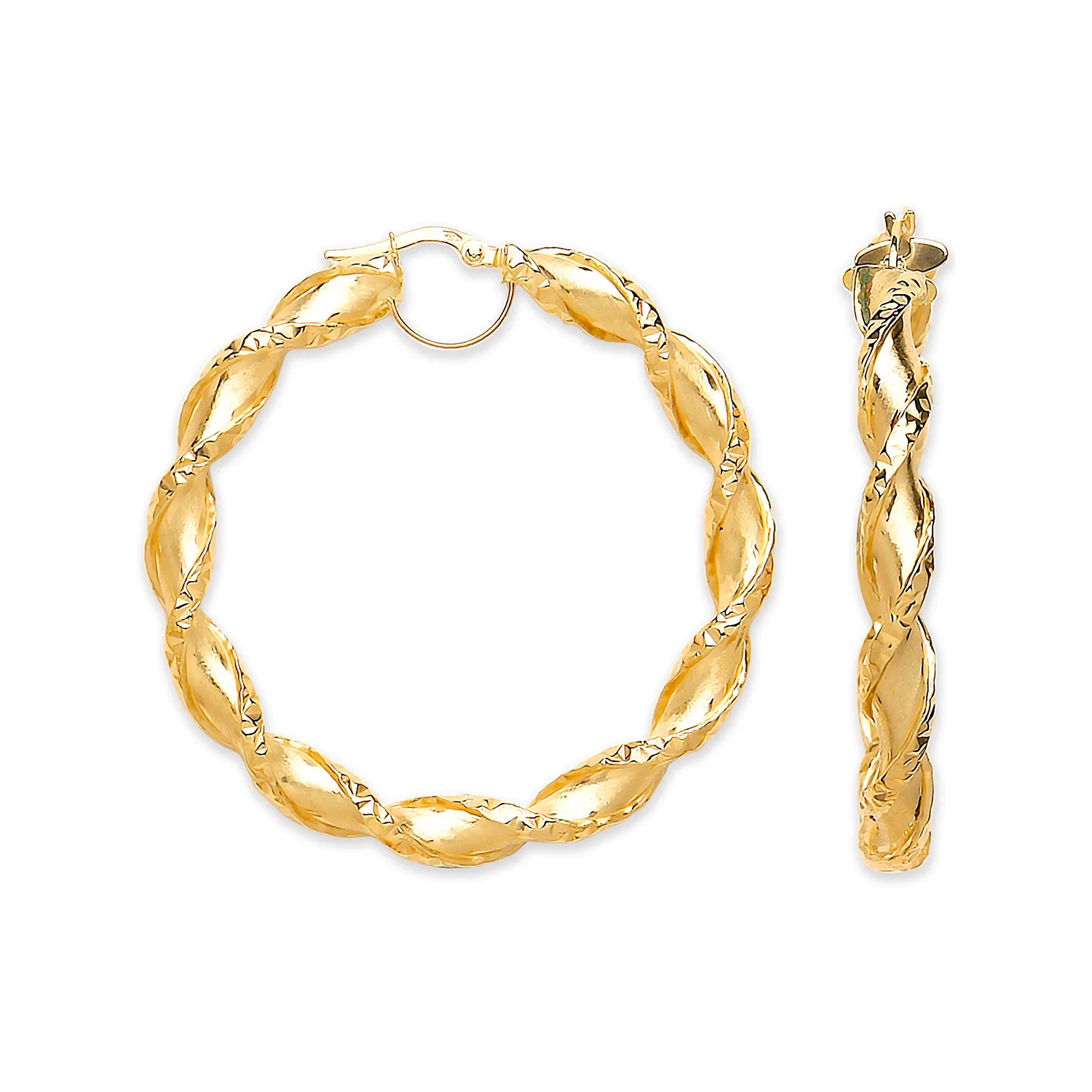 Yellow Gold 49mm Twisted Hollow Hoop Earrings - 9ct Gold - Image 2