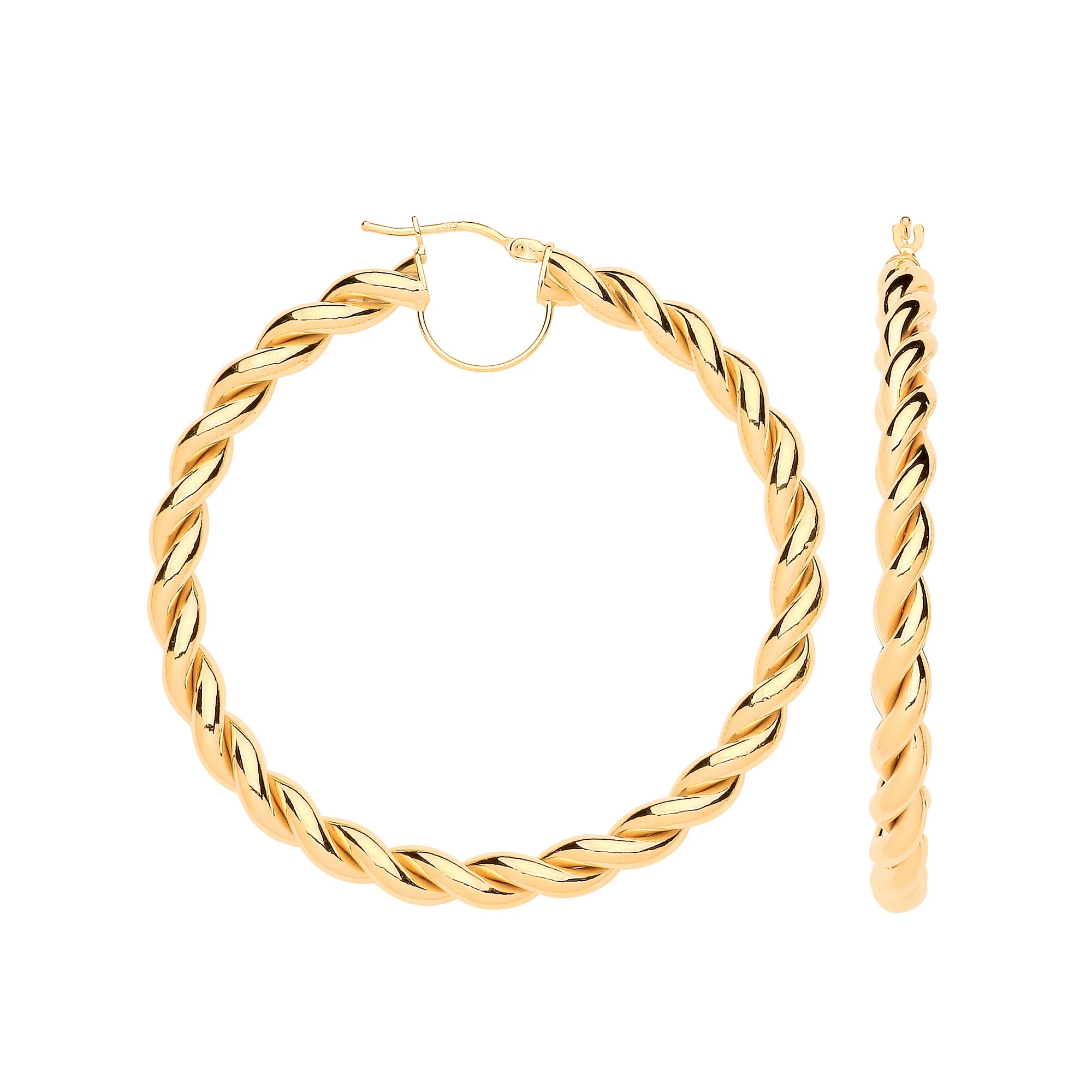 Yellow Gold 50mm Big Twist Hollow Hoops - 9ct Gold - Image 2