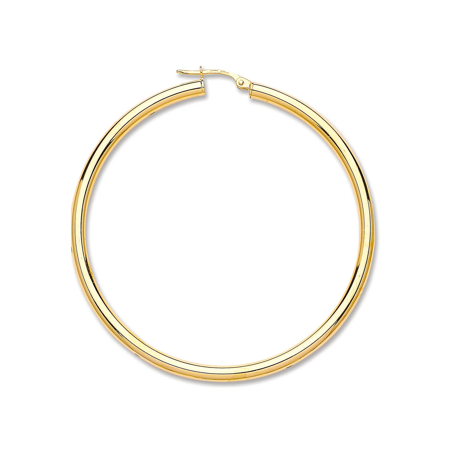 Yellow Gold 55mm Plain Tube Hoop Earrings - 9ct Gold - Image 2