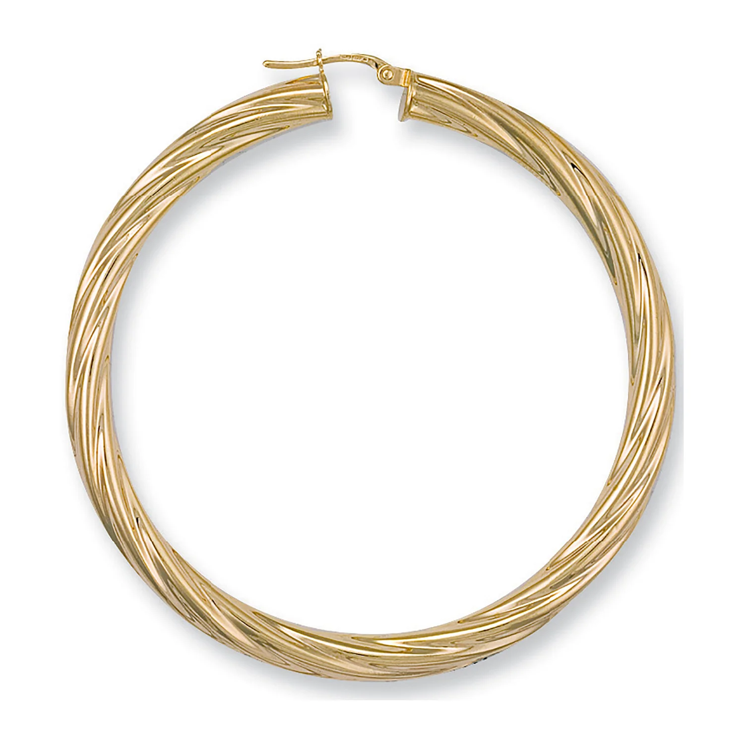 Yellow Gold 59mm Twisted Hoop Earrings - 9ct Gold - Image 2