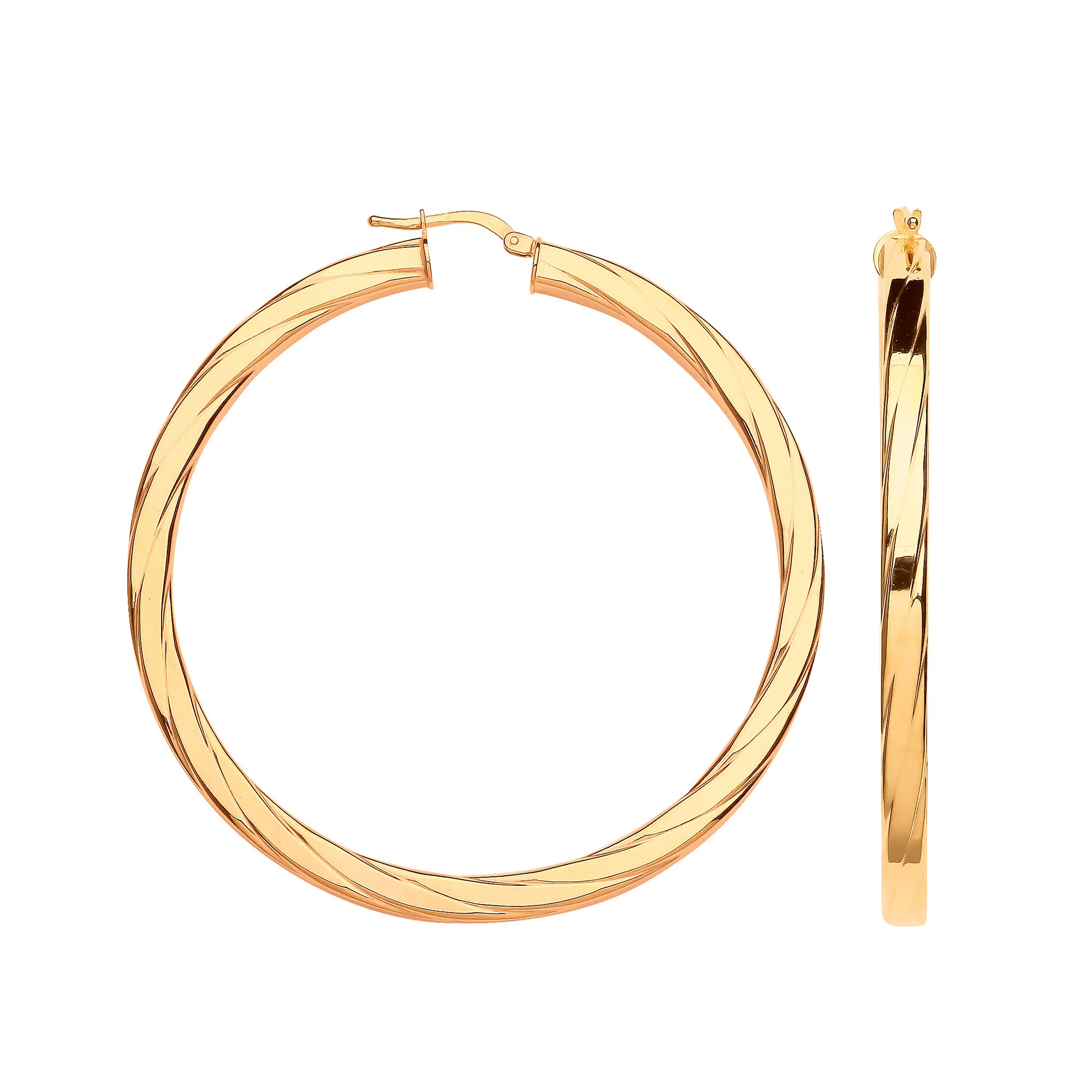 Yellow Gold 60mm Square Tube Ribbed Hoop Earrings - 9ct Gold - Image 2
