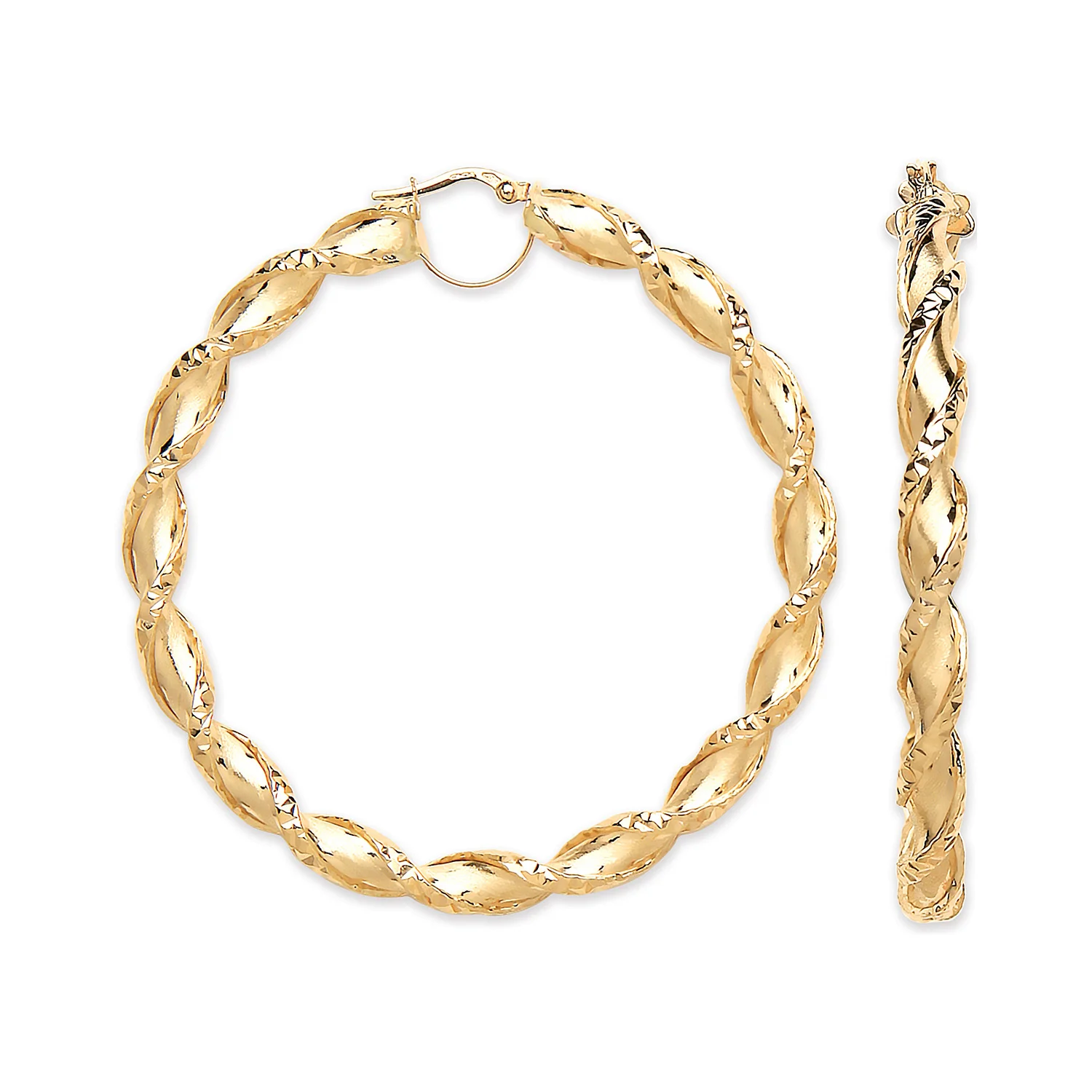 Yellow Gold 61mm Twisted Hollow Hoop Earrings - 9ct Gold - Image 2