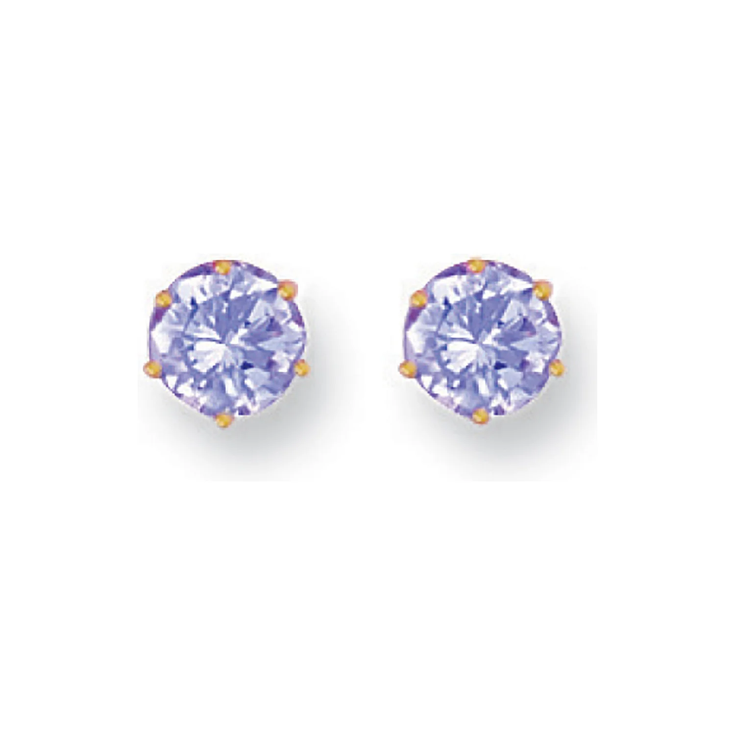 Yellow Gold 6mm Claw Set Lavander Cubic Zirconia Studs - 9ct Gold
