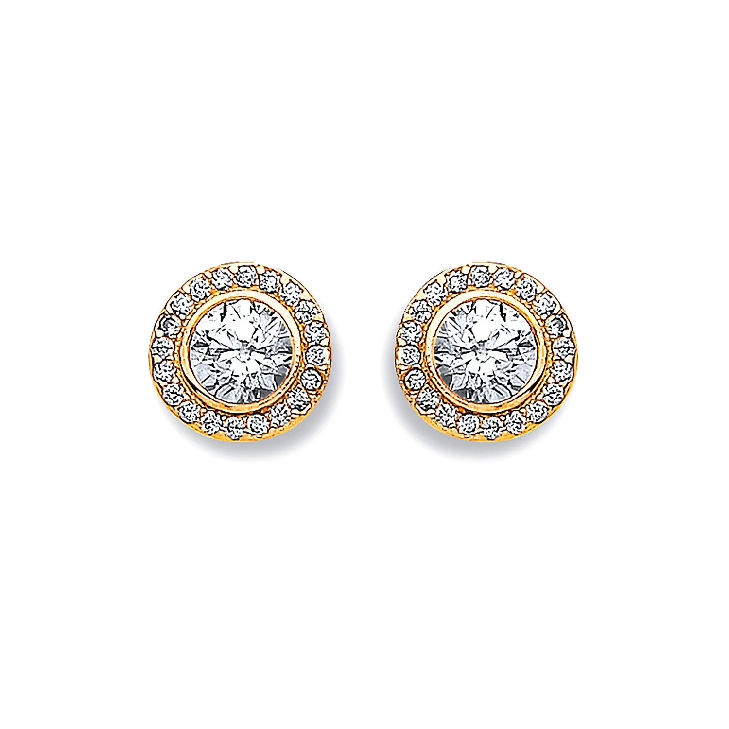 Yellow Gold 9mm Halo Cubic Zirconia Stud - 9ct Gold - Image 2